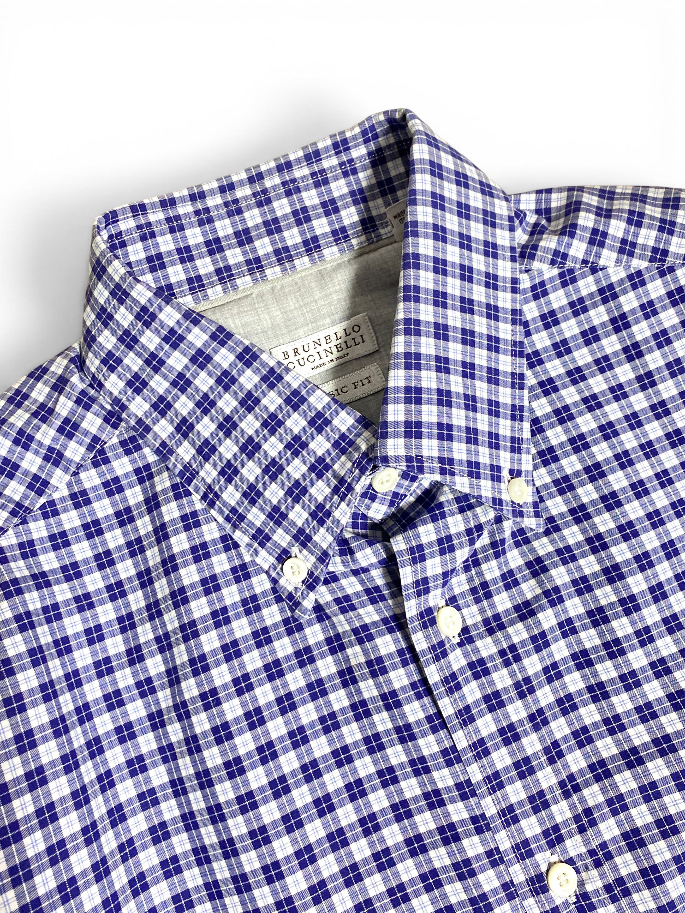 Brunello Cucinelli Brunello Cucinelli Blue White Check Cotton Dress Basic Shirt Size US L / EU 52-54 / 3 - 7 Thumbnail