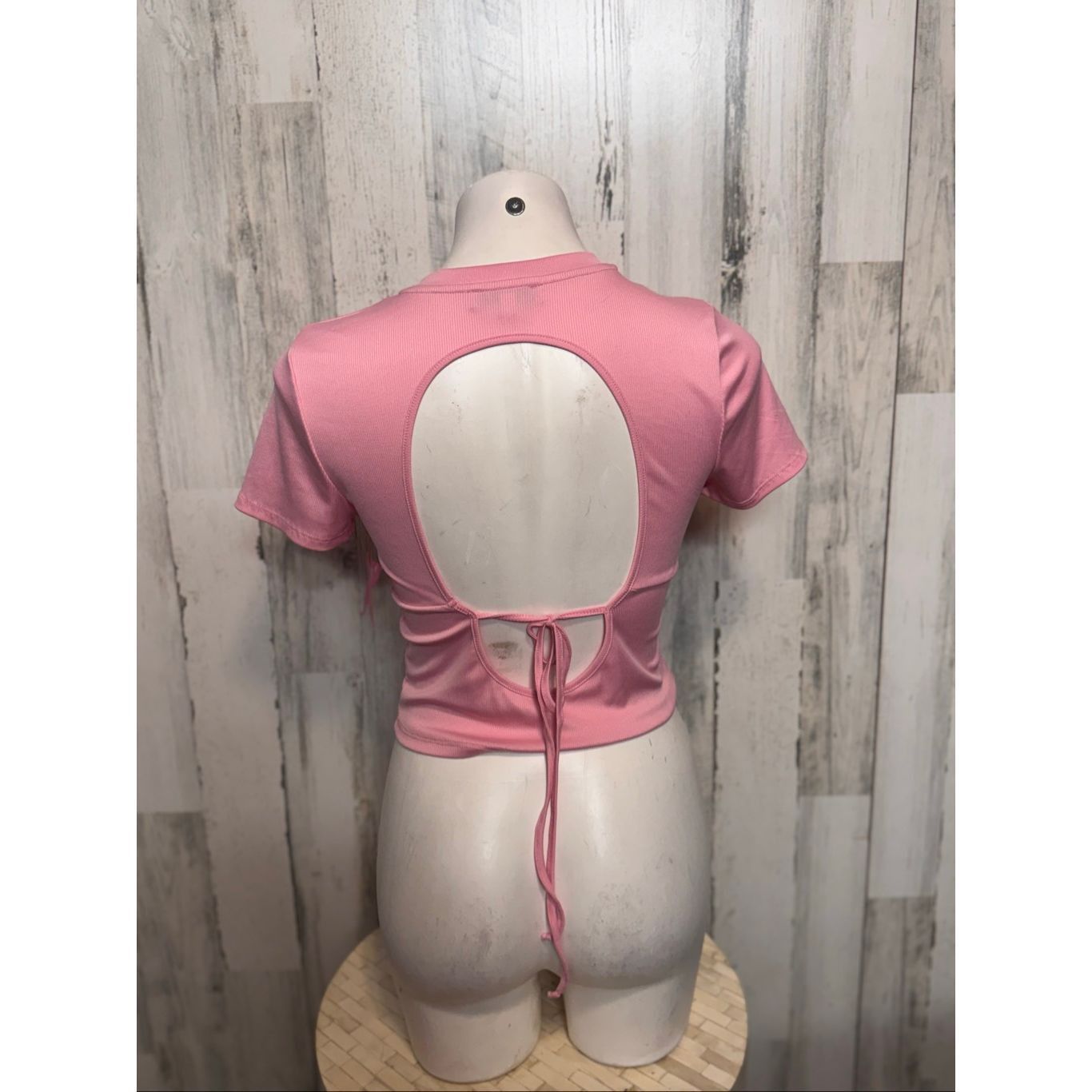 Other Love J Pink Ribbed Open Back Tie Crop Top – Size M Size M / US 6-8 / IT 42-44 - 2 Thumbnail
