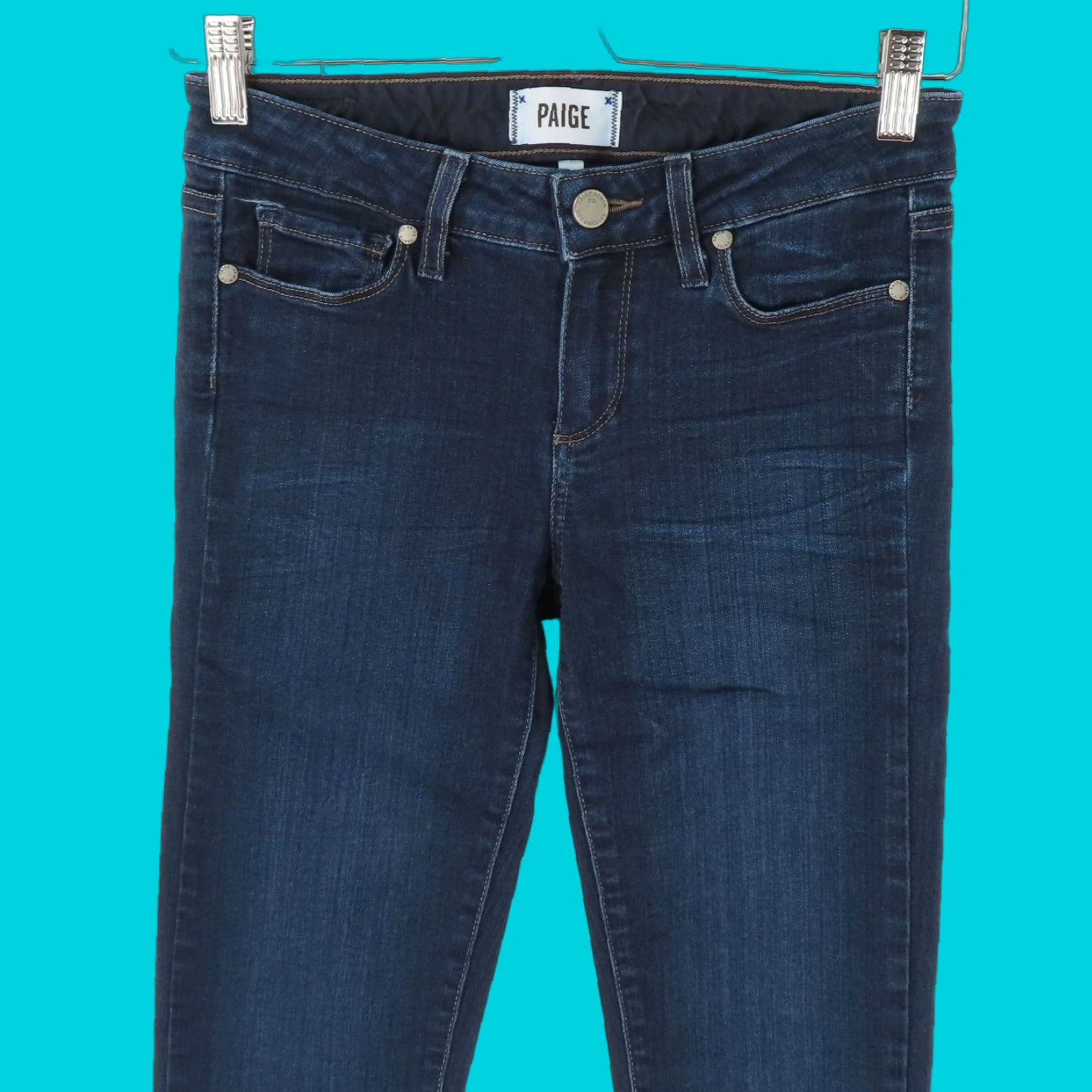Paige Paige Skyline Jeans Womens 26 Skinny Solid Blue Dark Wash Denim Cotton Blend Size 26" / US 2 / IT 38 - 1 Thumbnail