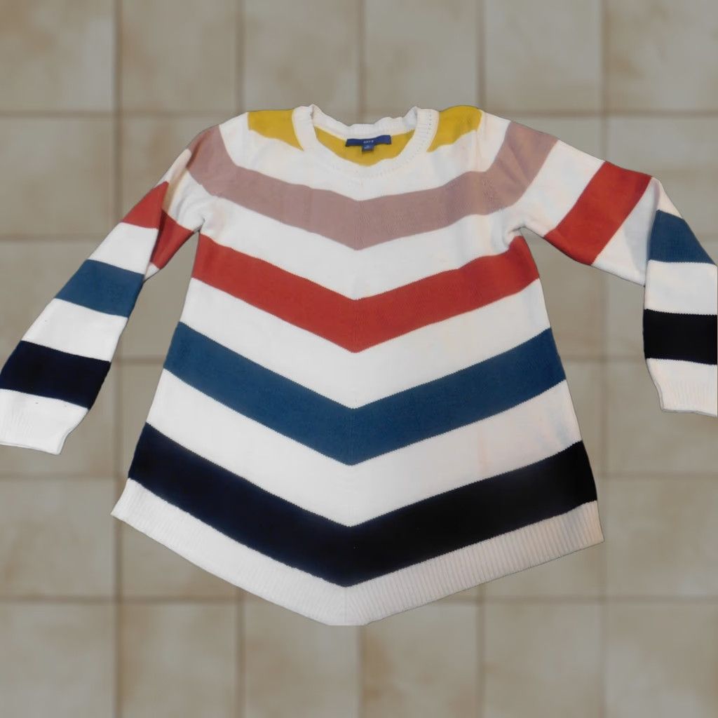 Apt. 9 Apt 9 Womens Sweater M Pullover White Striped Open-Knit Raglan Sleeve Crew Neck Stretch Button Regular Women Mens? Size M / US 6-8 / IT 42-44 - 1 Thumbnail