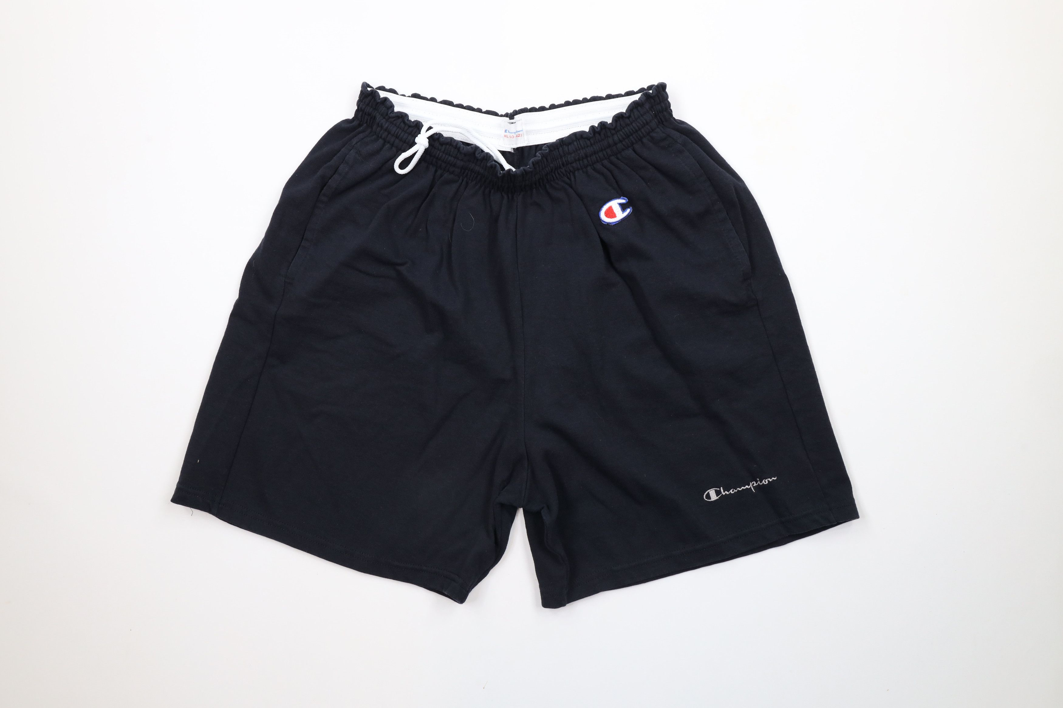 Champion × Vintage Vintage 90s Champion Spell Out Above Knee Shorts Black Size US 36 / EU 52 - 1 Thumbnail
