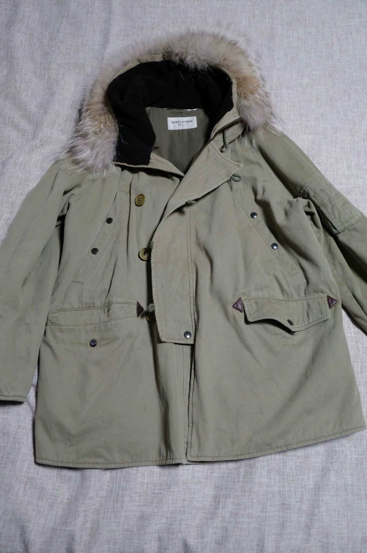 Saint Laurent Paris SLP 14AW Olive N3B Coyote Fur Collar Parka 50 Size US M / EU 48-50 / 2 - 1 Thumbnail