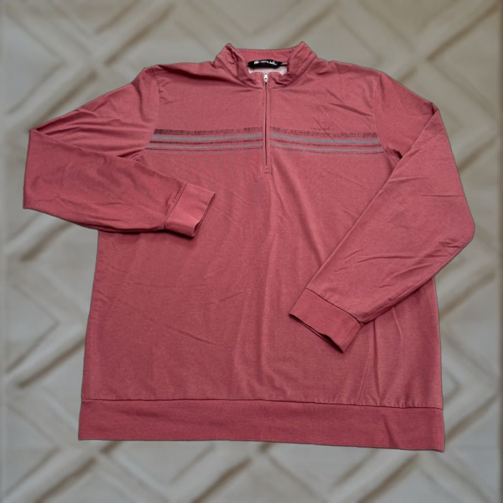 TravisMathew Travis Mathew Mens XL Red Striped 1/4 Zip Pullover Sweatshirt Golf Top Size US XL / EU 56 / 4 - 1 Thumbnail