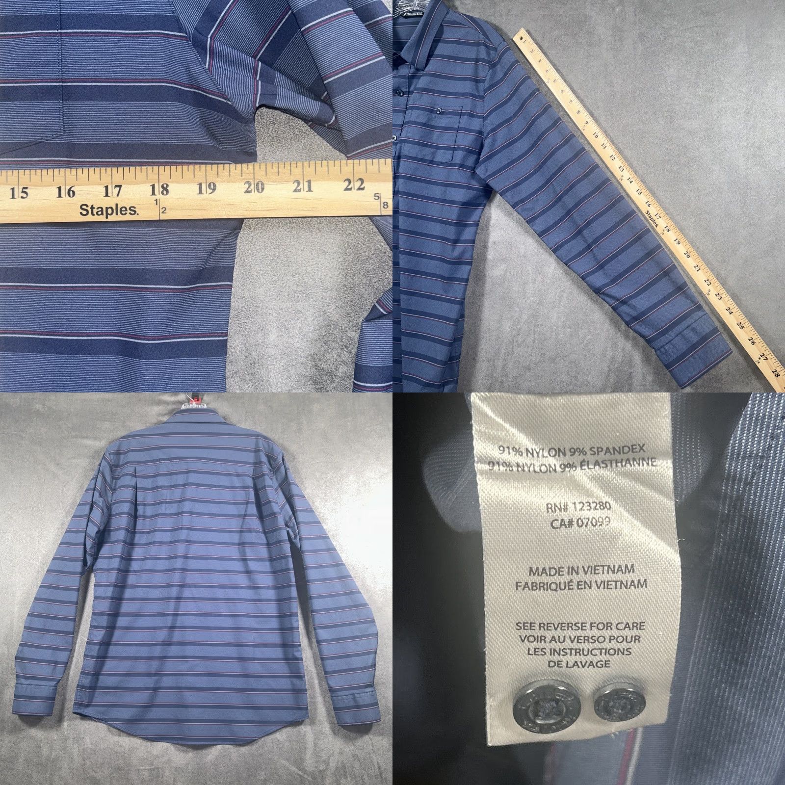 TravisMathew Travis Mathew Shirt Long Sleeve Button-Up Mens L Striped Blue Gray Polyester Size US L / EU 52-54 / 3 - 8 Thumbnail