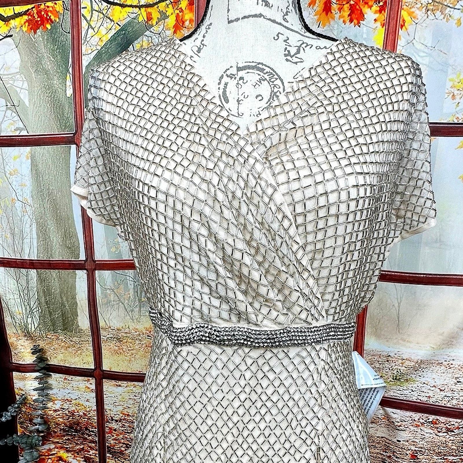 Other Mac Duggal Beaded Butterfly Sleeve Column Gown Nude Silver 8 Size M / US 6-8 / IT 42-44 - 6 Thumbnail