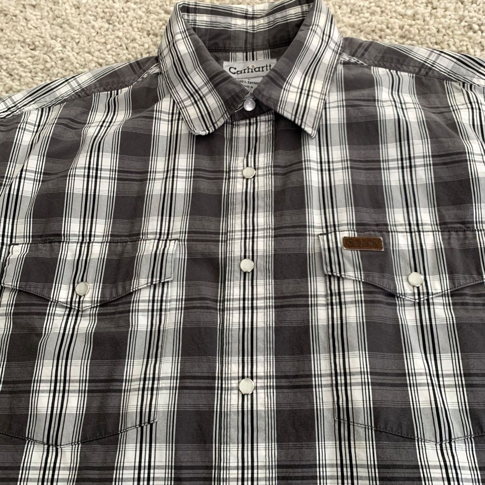 Carhartt Carhartt Shirt Mens Large Pearl Snap Gray Black Plaid Woven 100% Cotton Size US L / EU 52-54 / 3 - 3 Thumbnail