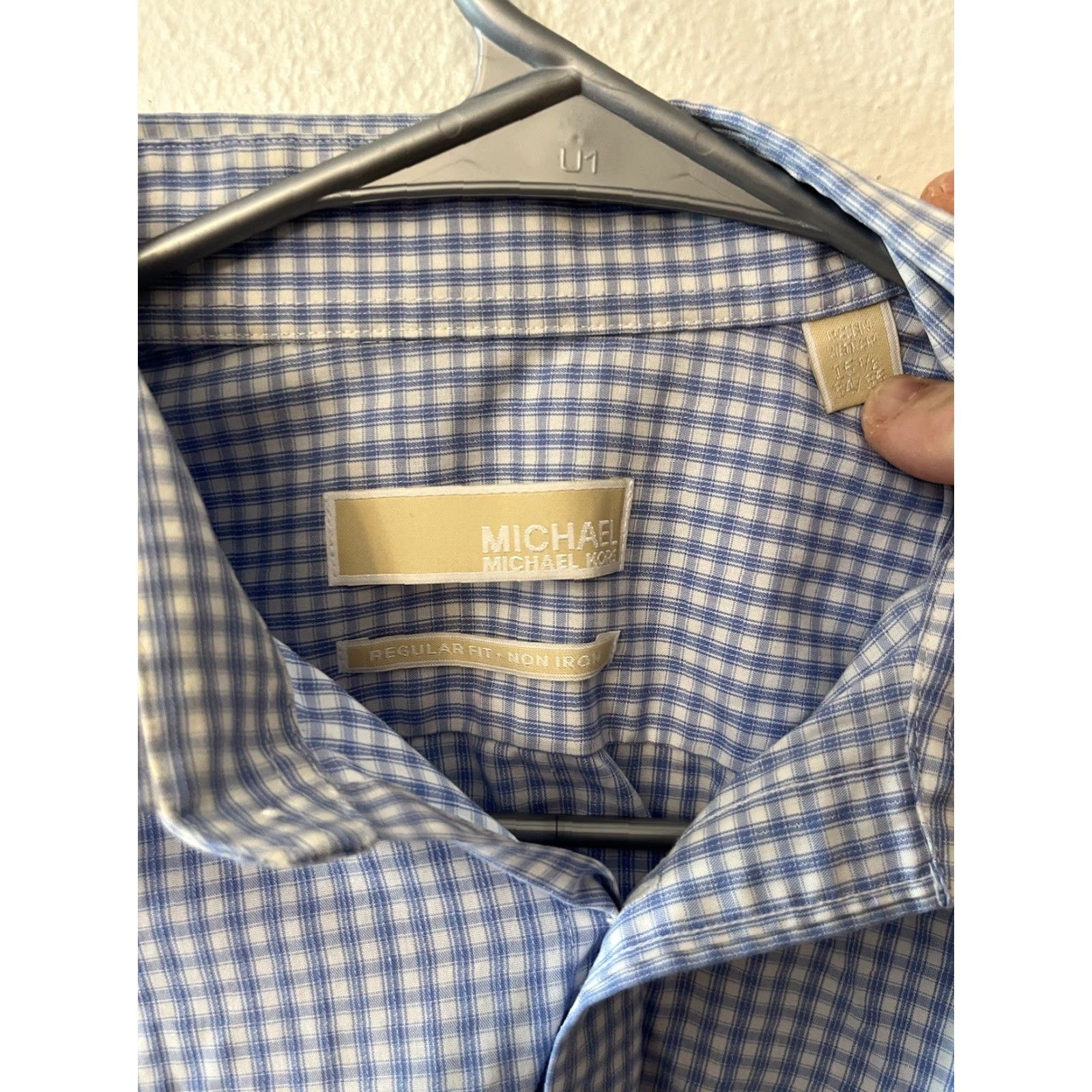 Michael Kors Michael Kors Button-Front Shirt Mens Regular Fit Blue Gingham No Iron Long Sleeve 15.5 Men Size US M / EU 48-50 / 2 - 3 Thumbnail