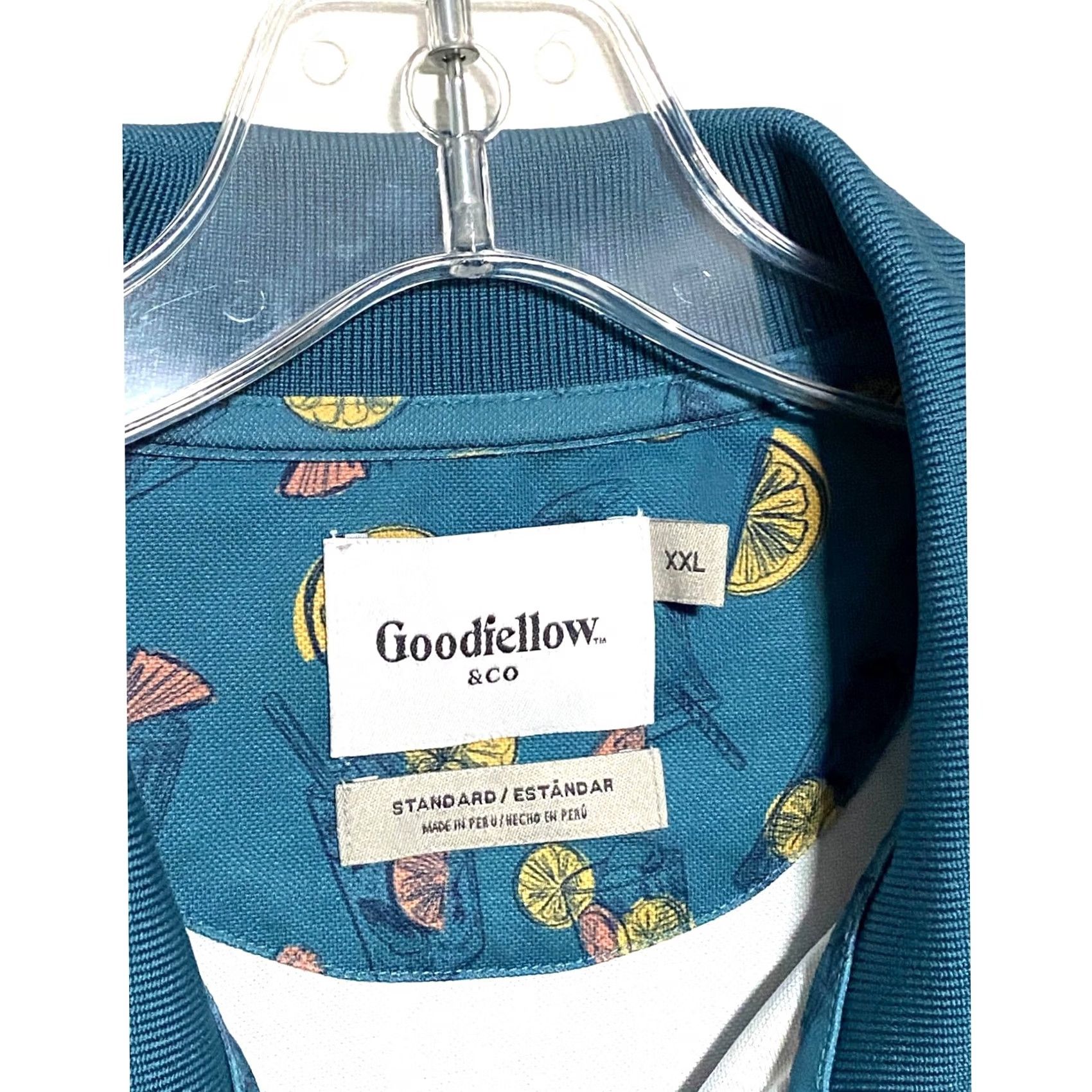 Vintage Goodfellow & Co Polo Shirt Mens XXL Cocktail Drinks Tropical Fruit All Over Print AOP Geometric Short Sleeve Surf Golf Resort Size US XXL / EU 58 / 5 - 5 Thumbnail