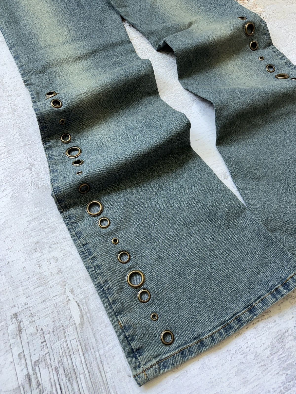 Vintage Deadstock vintage flared eyelet jeans belted pants Size 27" / US 4 / IT 40 - 8 Thumbnail