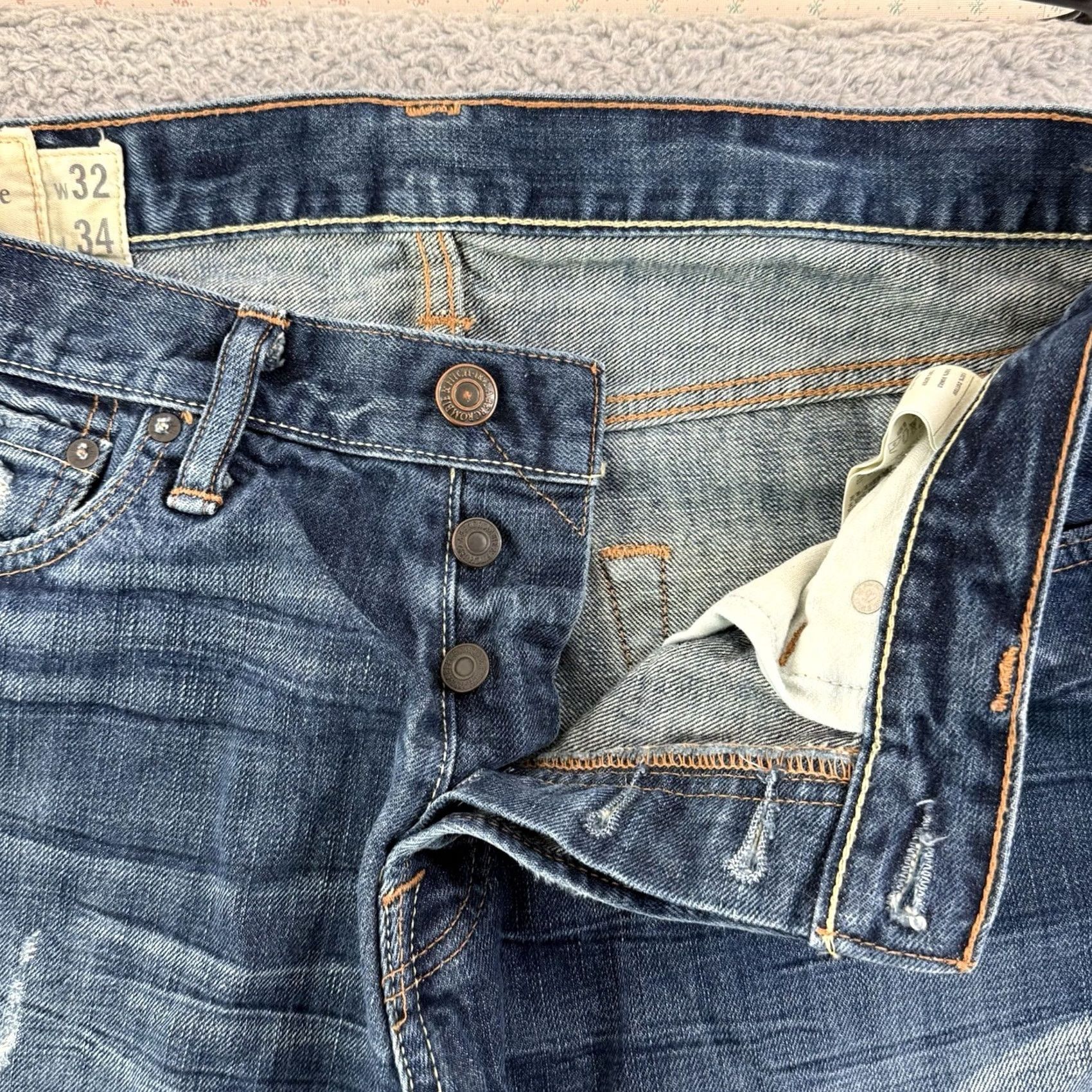 Abercrombie & Fitch VINTAGE Abercrombie & Fitch Jeans Mens 32x34 Blue Straight Button Fly Denim Distress Y2K Size US 32 / EU 48 - 4 Thumbnail