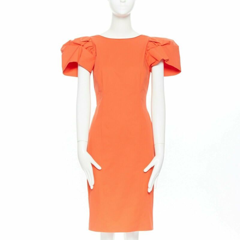 Dsquared2 DSQUARED2 red orange ruche drape dart puff sleeve big shoulders dress IT44 L Size M / US 6-8 / IT 42-44 - 1 Thumbnail