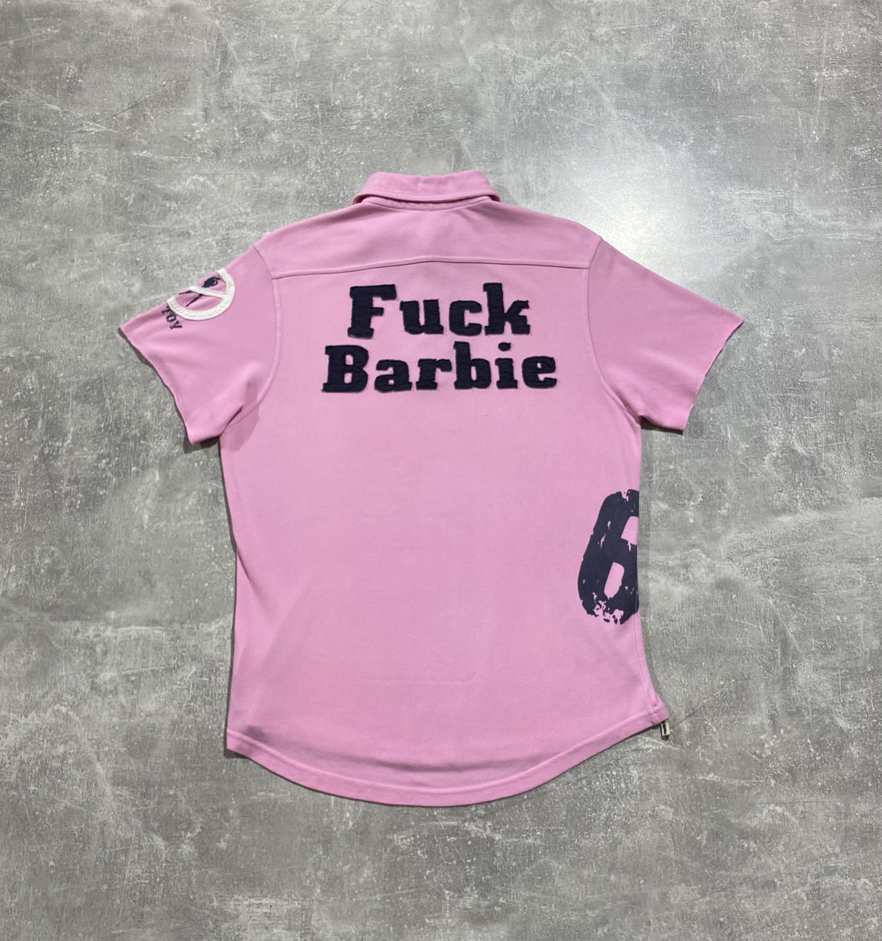 image of Avant Garde Vintage Y2K Fuck Barbie 69 Big Logo Polo Pink Tee Japan Styl, Men's (Size Medium)