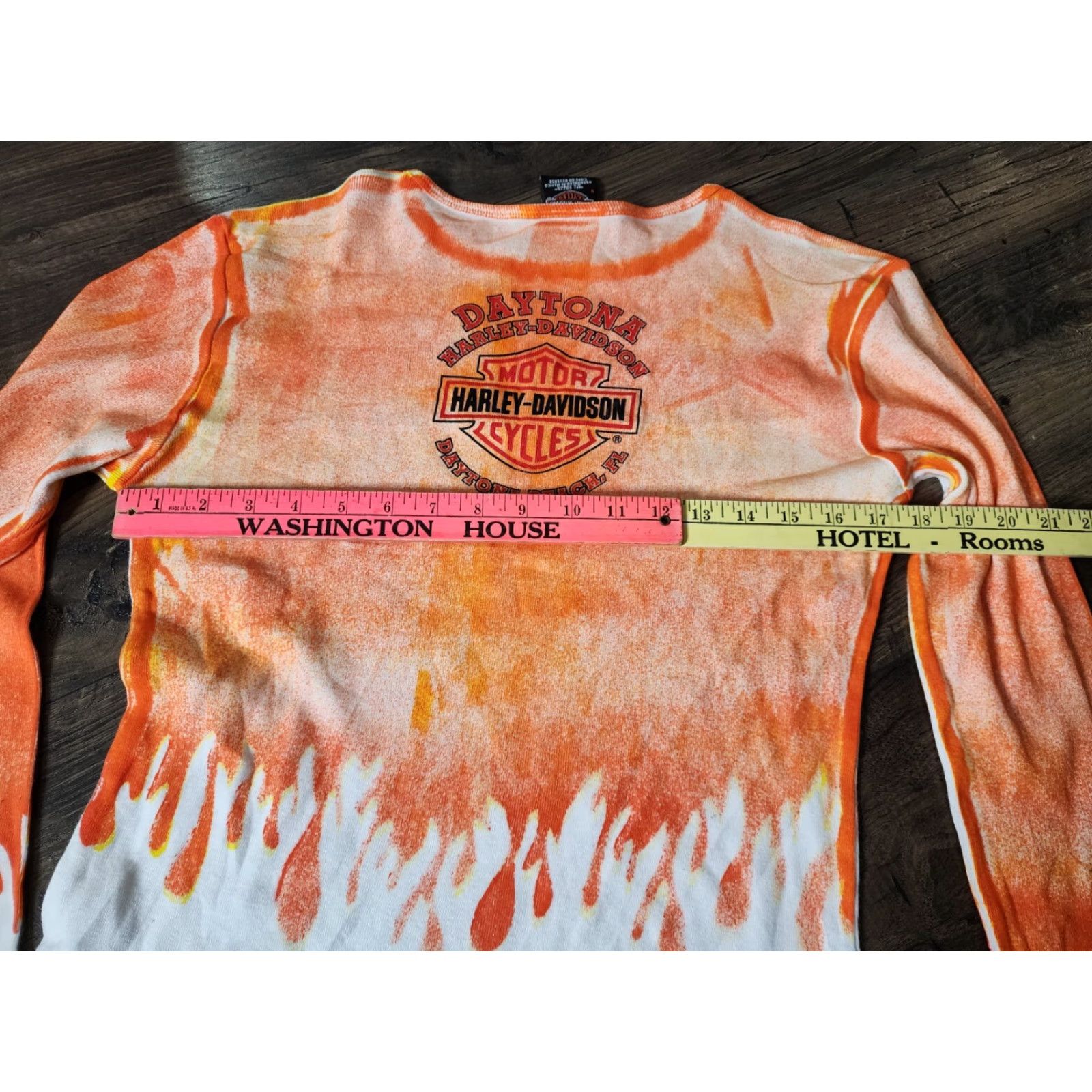 Harley Davidson VINTAGE Harley Davidson Womens S T-Shirt Long Sleeve Crew Neck Tie Dye Orange Motorcycle Distressed Size S / US 4 / IT 40 - 2 Thumbnail