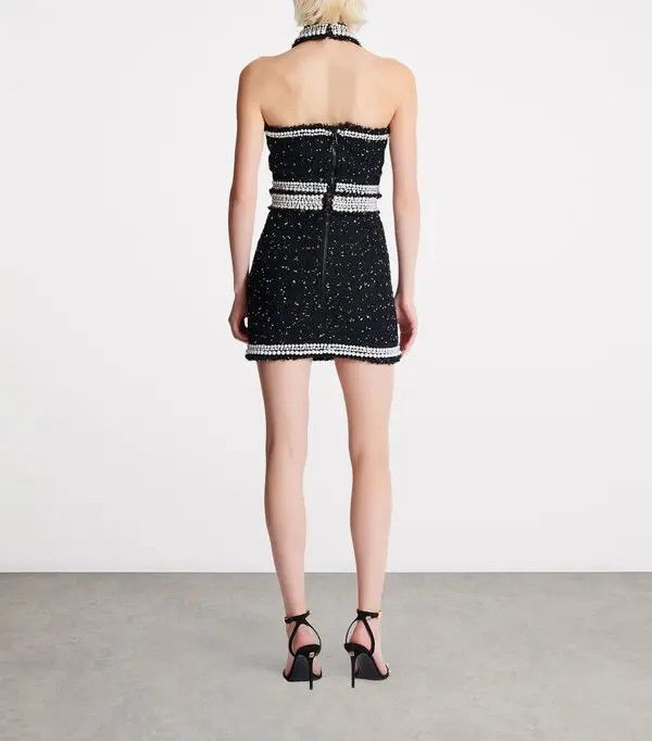 Balmain o1s1wg110526 Tweed Embroidered Halterneck Top in Black Size S / US 4 / IT 40 - 3 Thumbnail