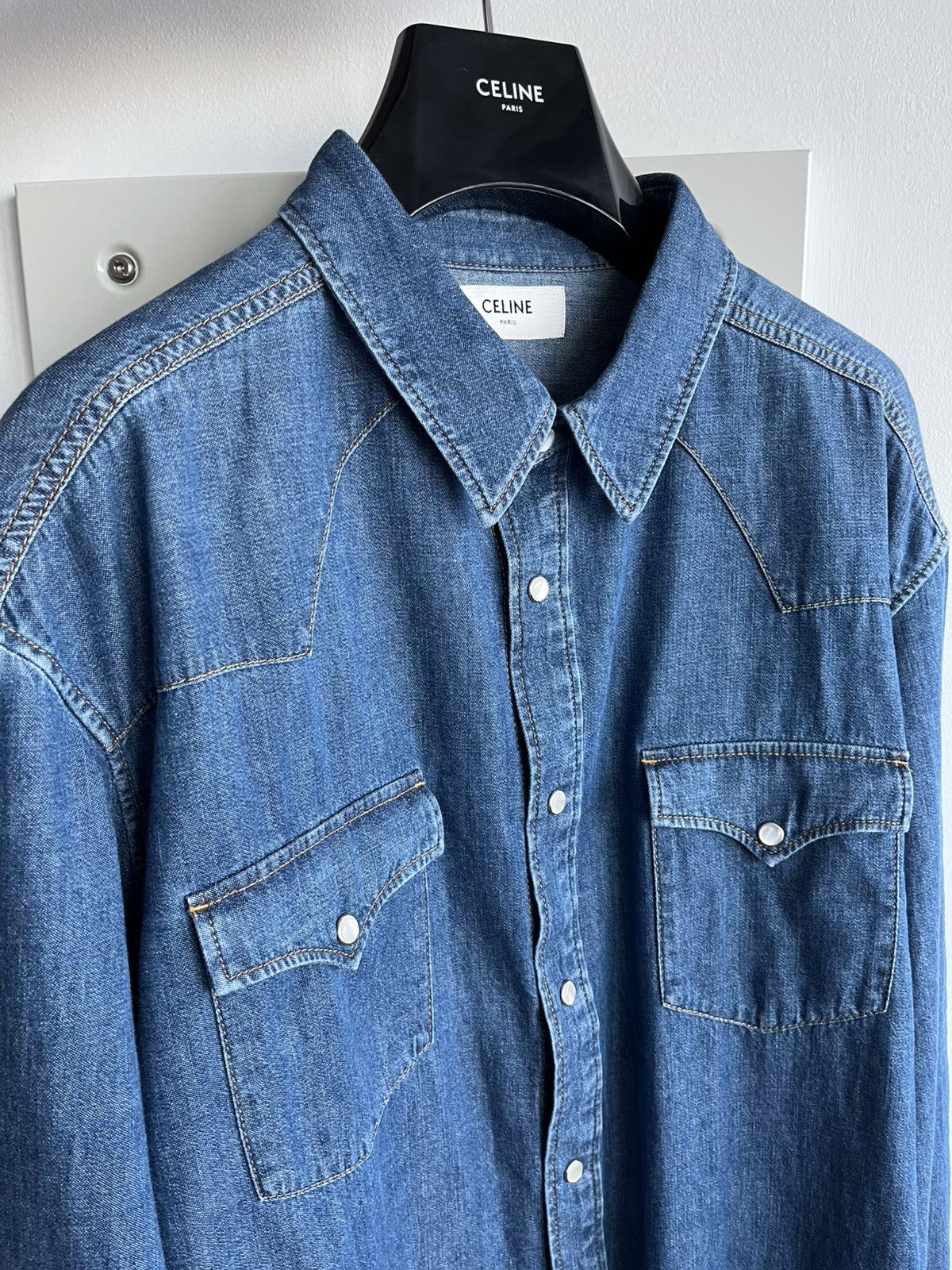 Celine × Hedi Slimane Brand New Rare Classic Hedi Slimane Celine Denim Shirt Size US XL / EU 56 / 4 - 10 Thumbnail