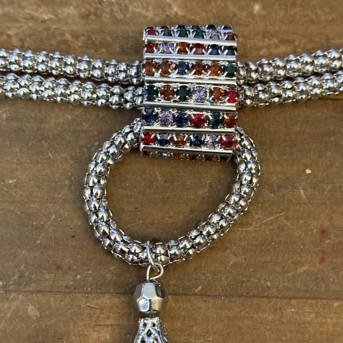 Other Chunky doubled silver multicolor rhinestone tassel necklace Size ONE SIZE - 3 Thumbnail
