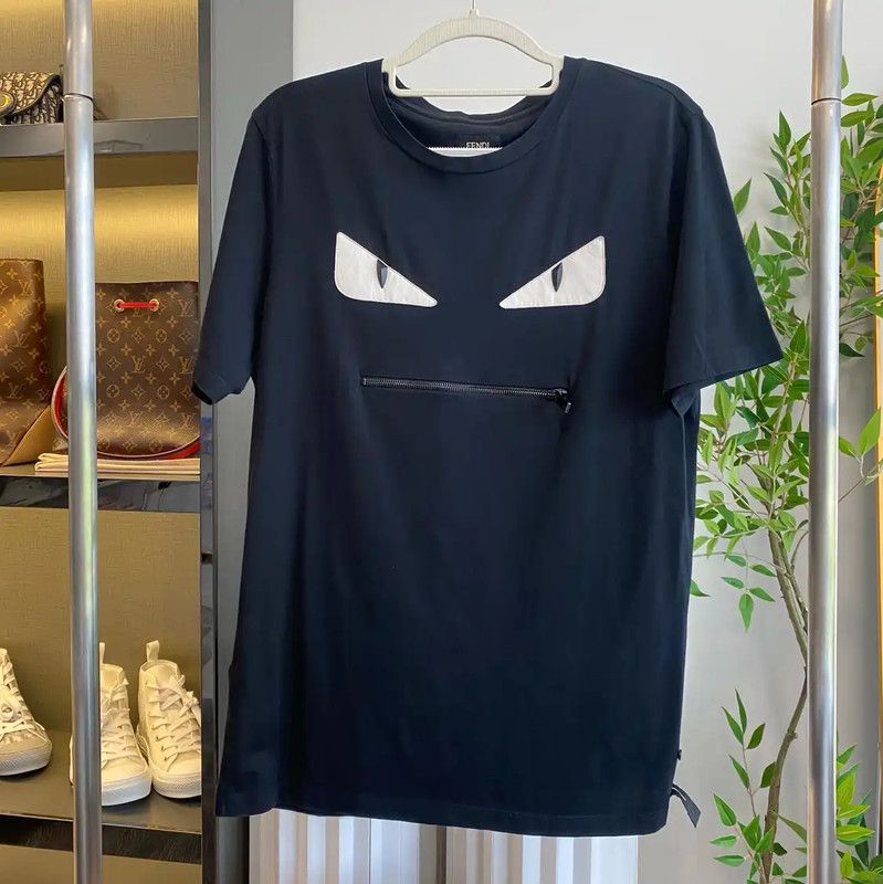 Fendi Black Cotton Men's T-Shirt with Zip 0089