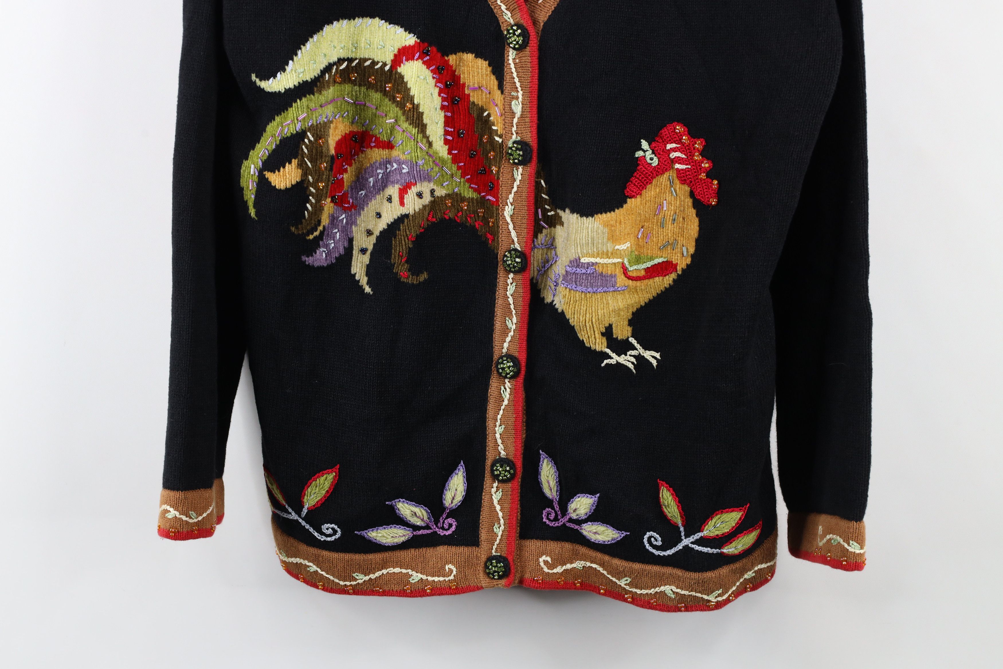 Vintage Vintage 90s Streetwear Embroidered Chicken Cardigan Sweater Size L / US 10 / IT 46 - 3 Thumbnail
