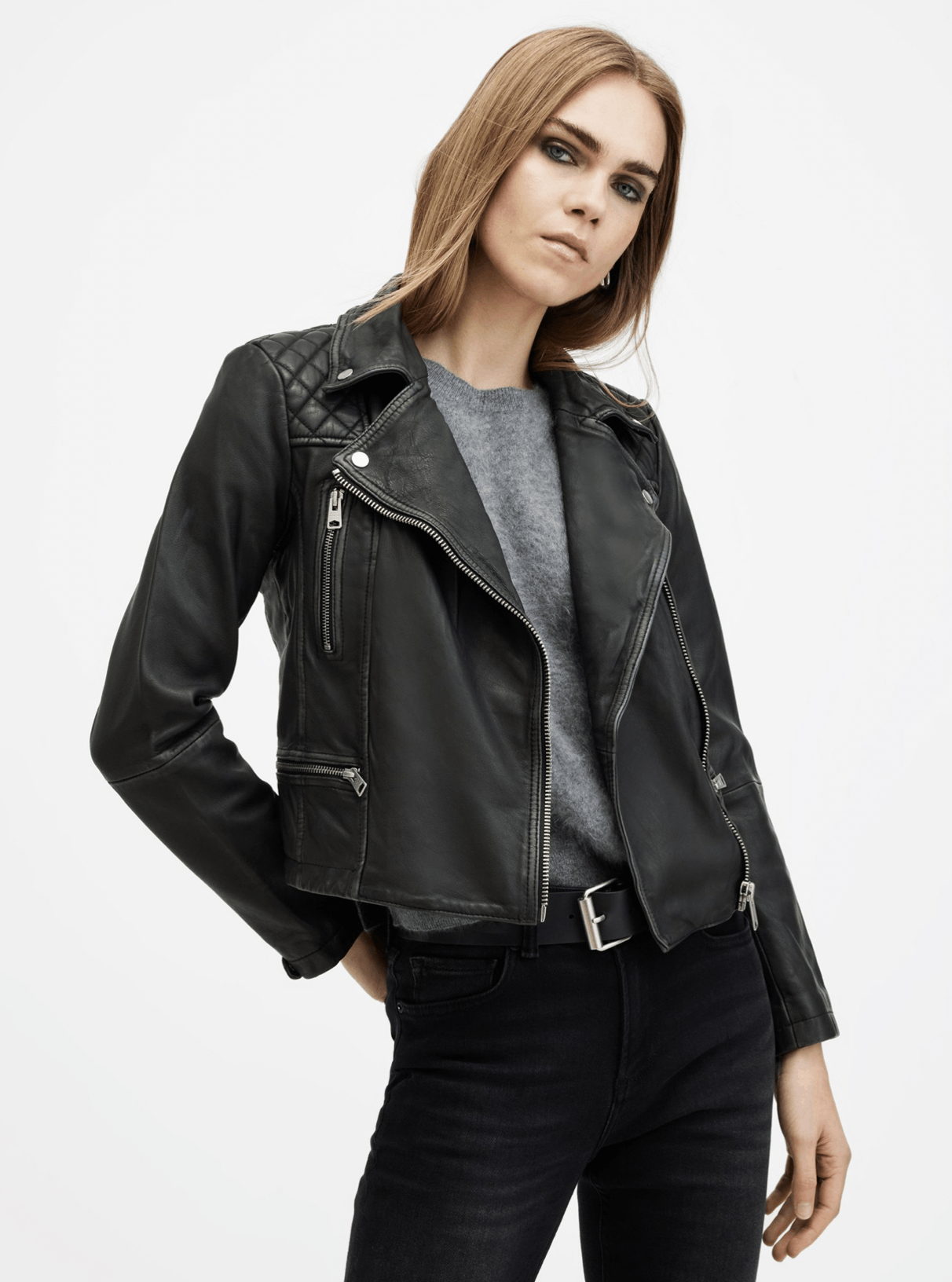 Allsaints Cargo Distressed Leather Biker Jacket Size S / US 4 / IT 40 - 1 Thumbnail
