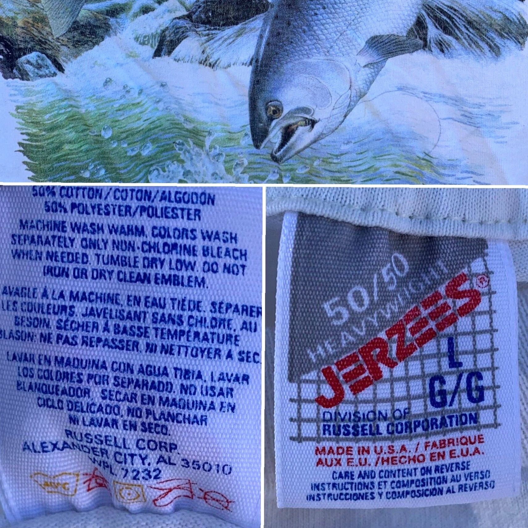 Jerzees VINTAGE Jerzees Coho Salmon T Shirt Men L Graphic Print Crew Neck White 50/50 90s Fish Nature Shirt Size US L / EU 52-54 / 3 - 2 Thumbnail