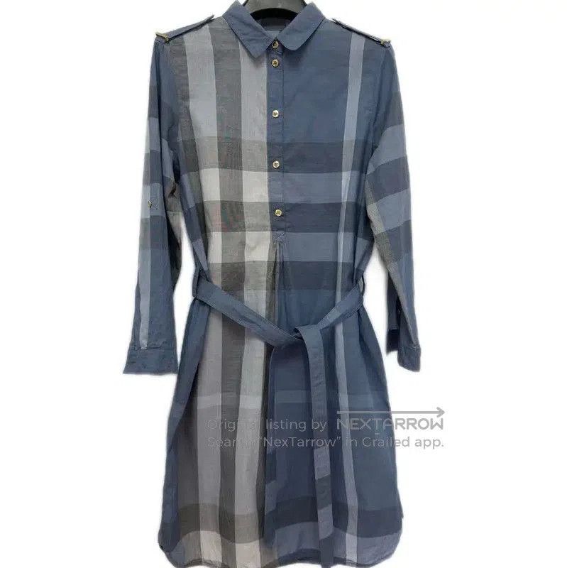 Burberry Burberry Light Blue Cotton Checked Dress. Size M / US 6-8 / IT 42-44 - 1 Thumbnail
