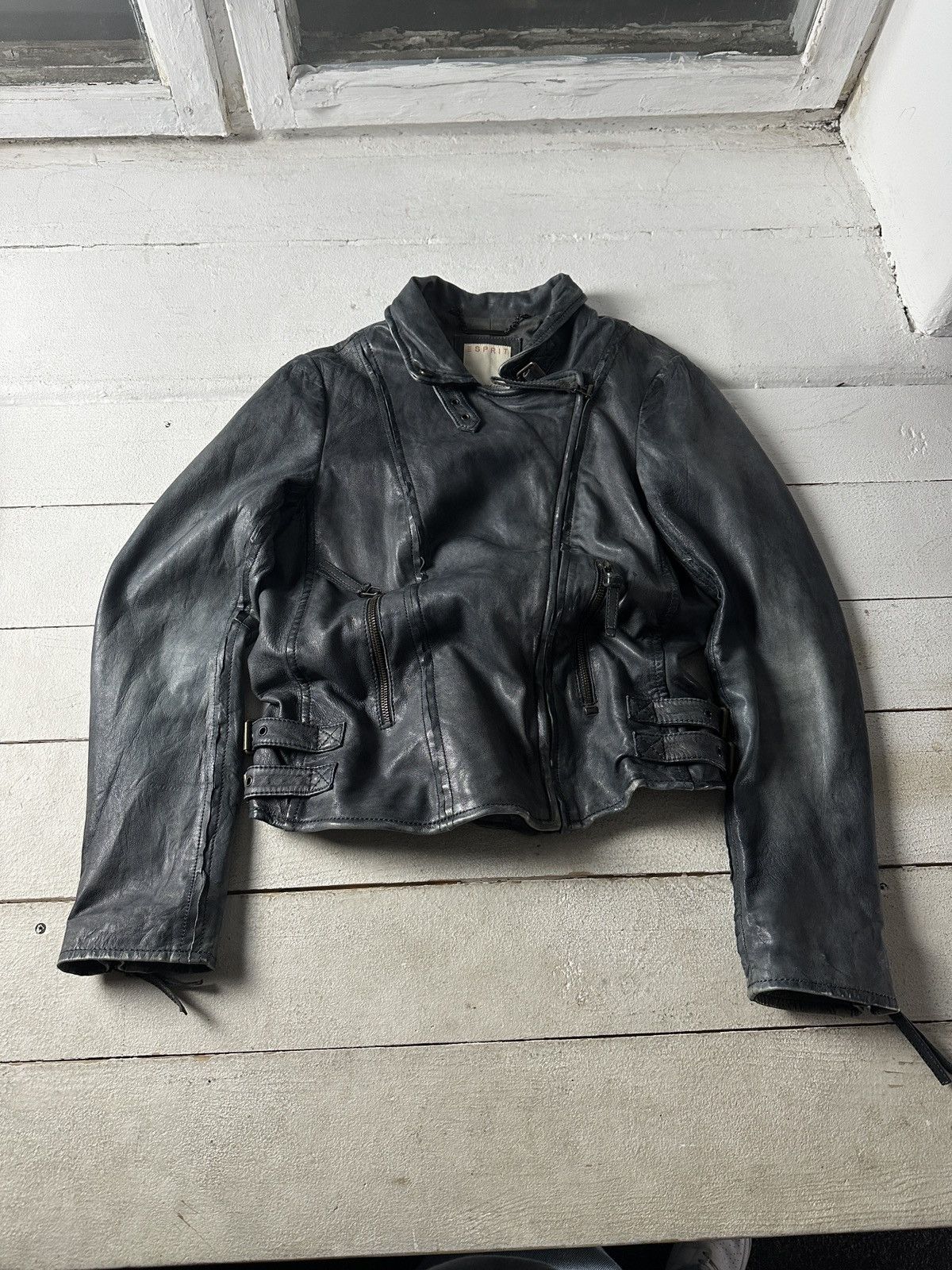 Other 🚨Y2K RICK OWENS TYPE DIRTY SLIM FIT ZIP LEATHER JACKET Size M / US 6-8 / IT 42-44 - 1 Thumbnail