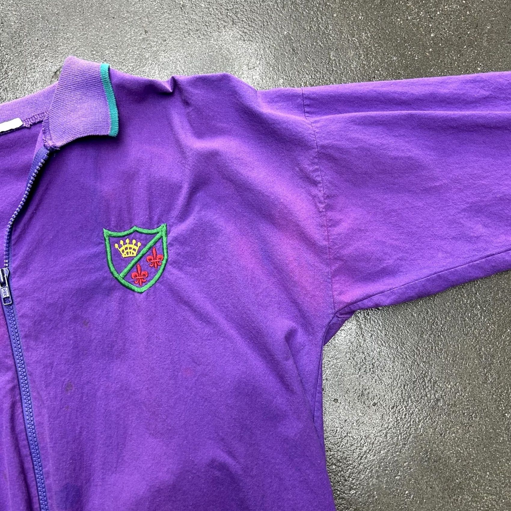 Vintage Crown Fleur De Lis Jacket Mens Medium Purple Zip Up Track Sweatshirt Embroidered Size US L / EU 52-54 / 3 - 4 Thumbnail
