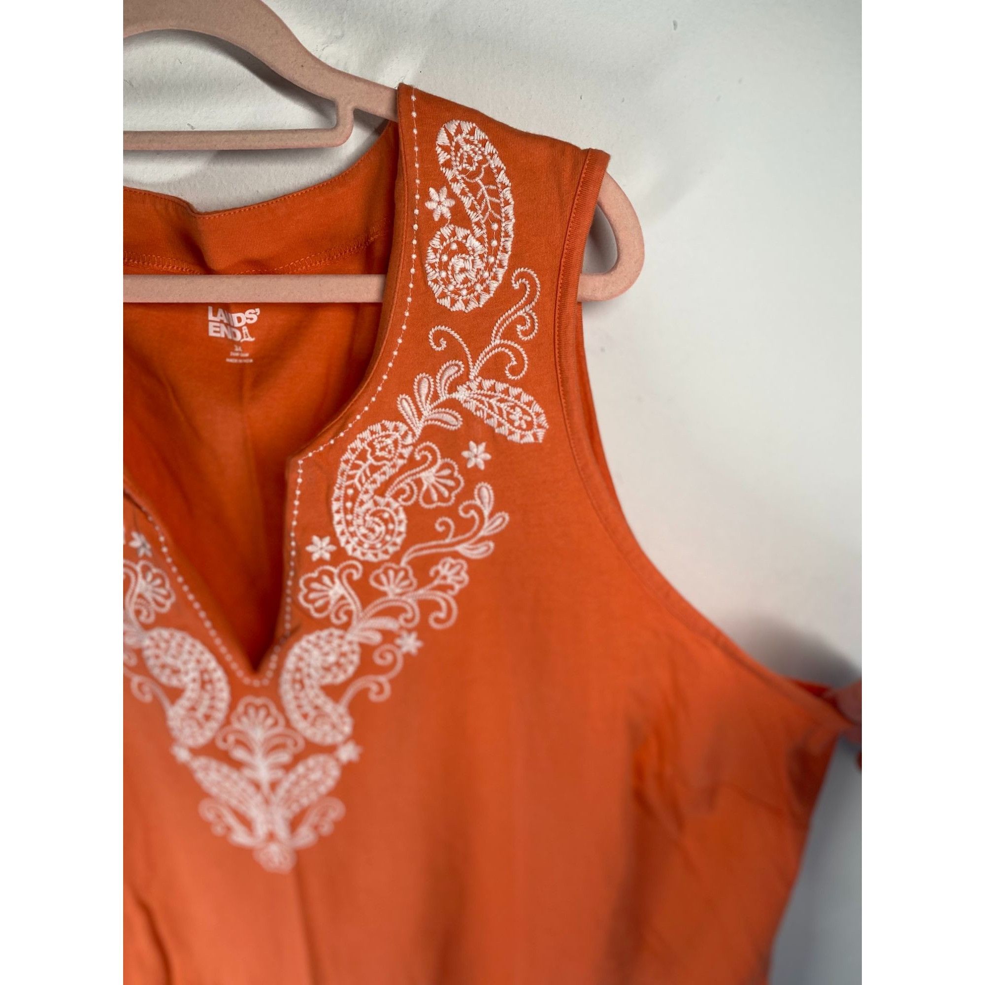 Lands' End Lands End Sleeveless Orange Embroidered Cotton Tunic Dress W Size 3XL / US 20-22 - 4 Thumbnail