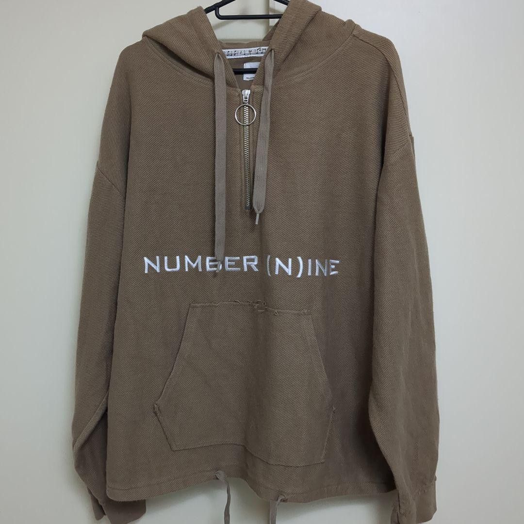 image of Number N Ine Half Zip Logo Embroidered Logo Hoodie in Beige, Men's (Size Large)
