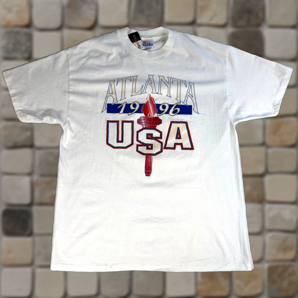 Hanes VINTAGE NWT 1996 USA Atlanta Olympic Games Hanes Beefy-T T-Shirt XL White Mens 90s Sports USA Size US XL / EU 56 / 4 - 1 Thumbnail