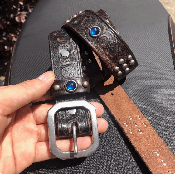 Leather × Vintage American Retro Motorcycle Belt Size ONE SIZE - 4 Thumbnail
