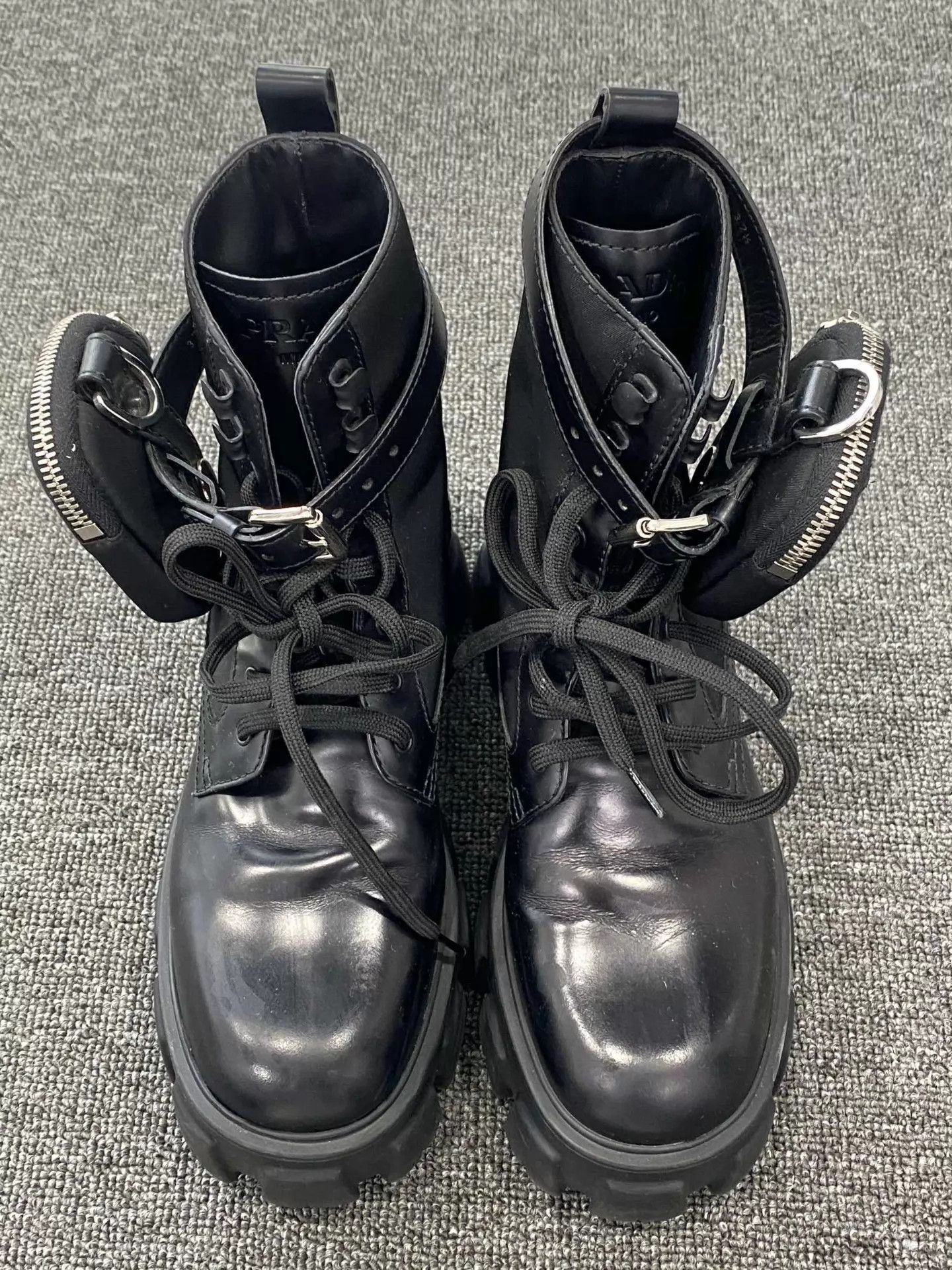 Prada PRADA Black Triangle Logo Ankle Boots 37.5 Size US 7 / IT 37 - 2 Thumbnail