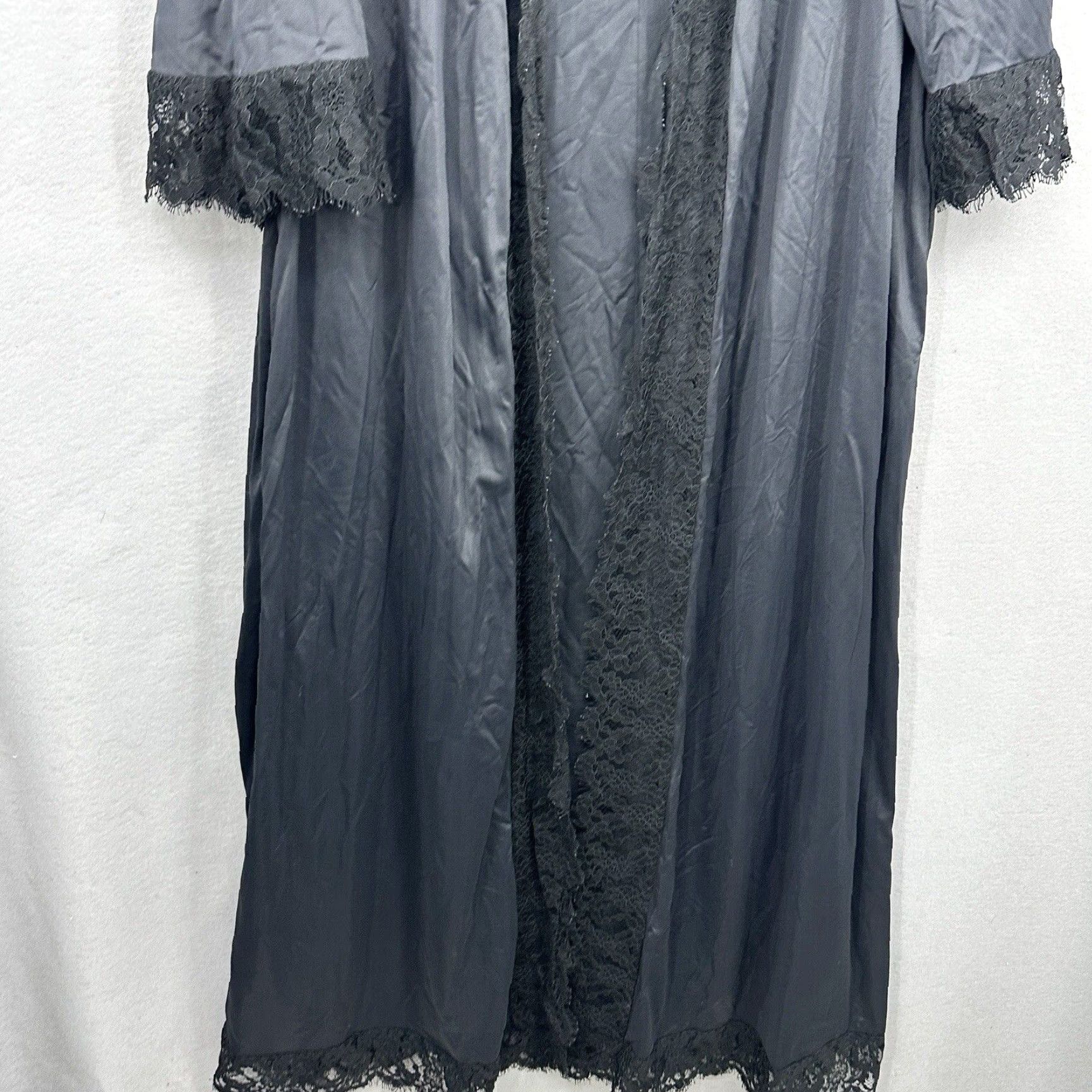 Vintage VINTAGE Lucie Ann Robe Womens M Black Nylon Lace 60s Coquette Kimono Sissy Pinup Retro Lightweight Unisex? Size ONE SIZE - 3 Thumbnail