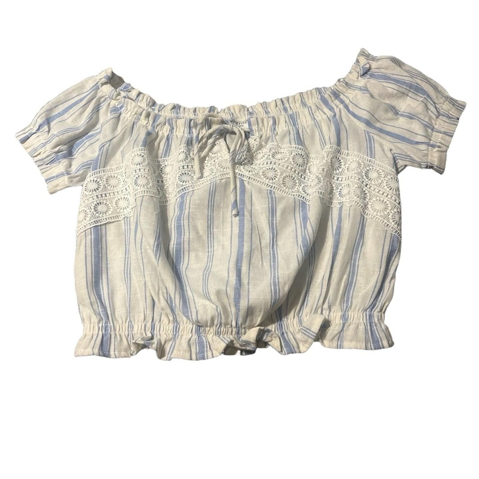Other Haute Monde Off Shoulder Blouse L Blue White Striped Lace Size L / US 10 / IT 46 - 3 Thumbnail