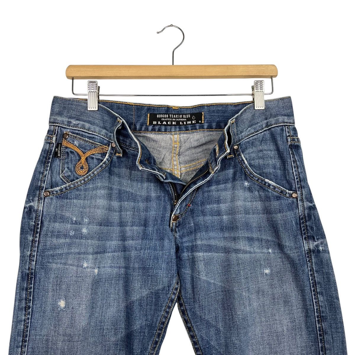 Japanese Brand Vintage 90s 020608 Tears Of Bleu Black Line Denim Size 32" / US 10 / IT 46 - 19 Thumbnail