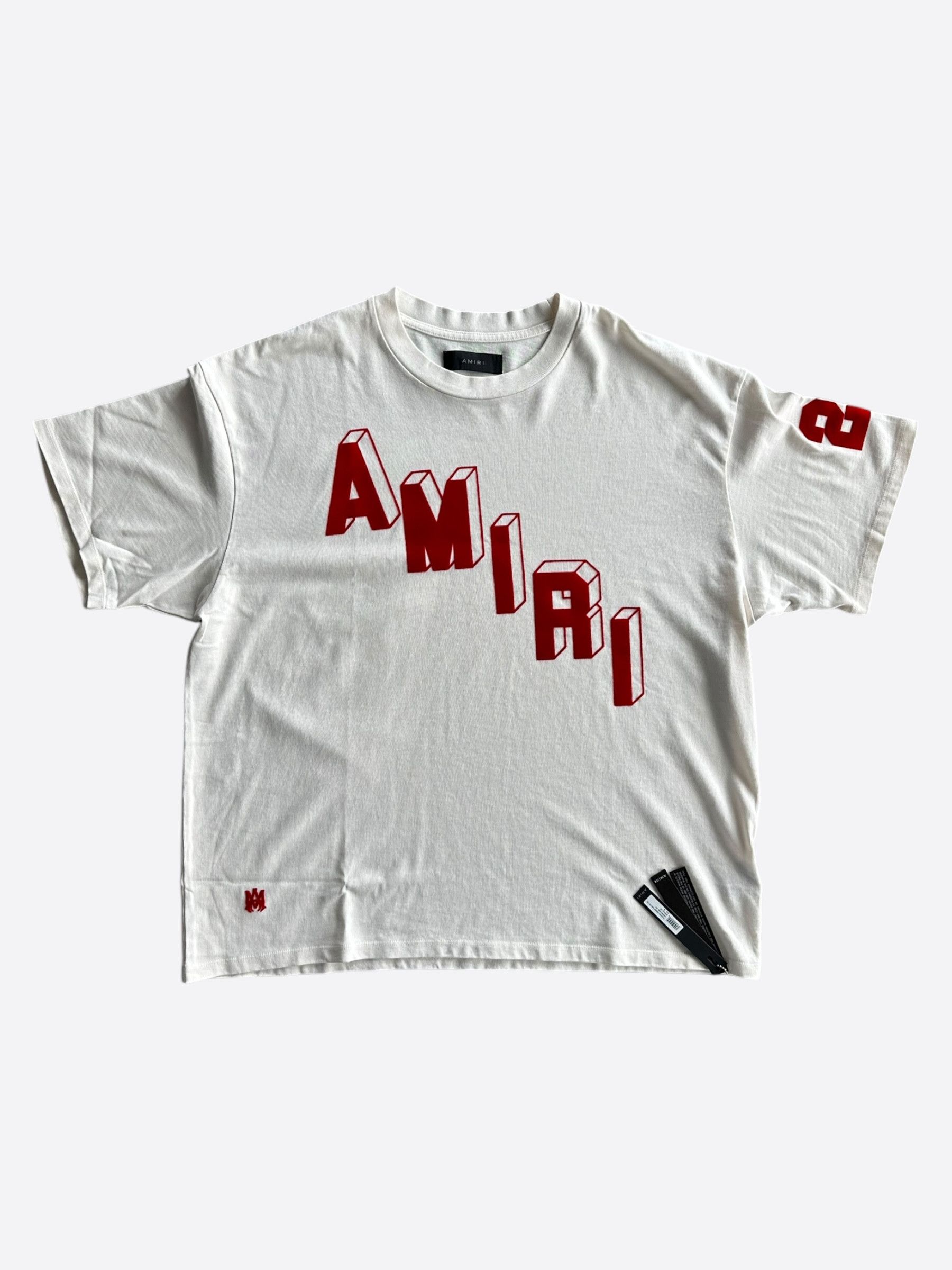 Amiri White & Red Flocked Logo T-Shirt