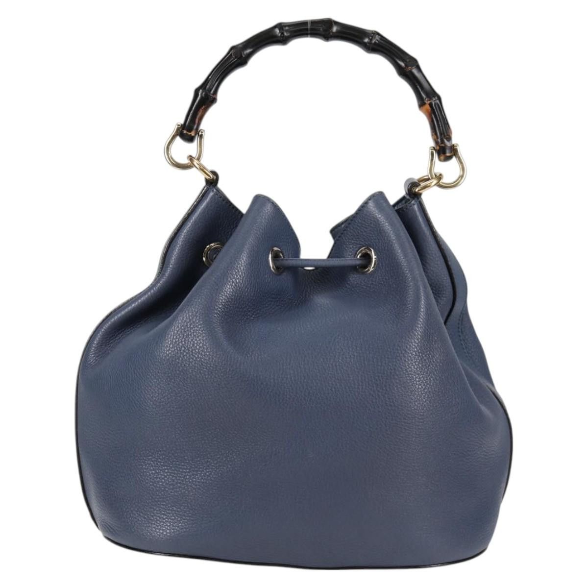 Gucci GUCCI Bamboo Hand Bag Leather Blue Gold Size ONE SIZE - 3 Thumbnail