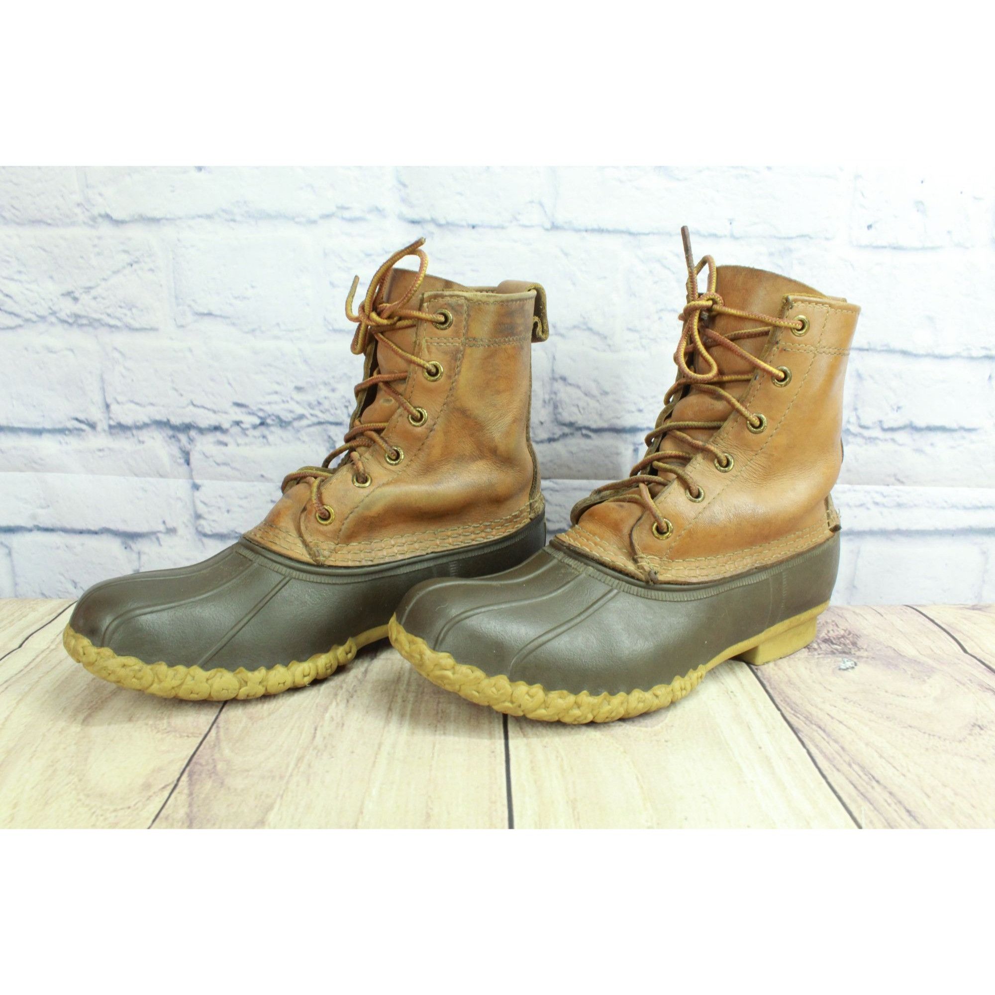 L.L. Bean × Leather LL Bean Women's Leather Lace Up Unlined Ankle Duck Boots Size US 8 / IT 38 - 2 Thumbnail