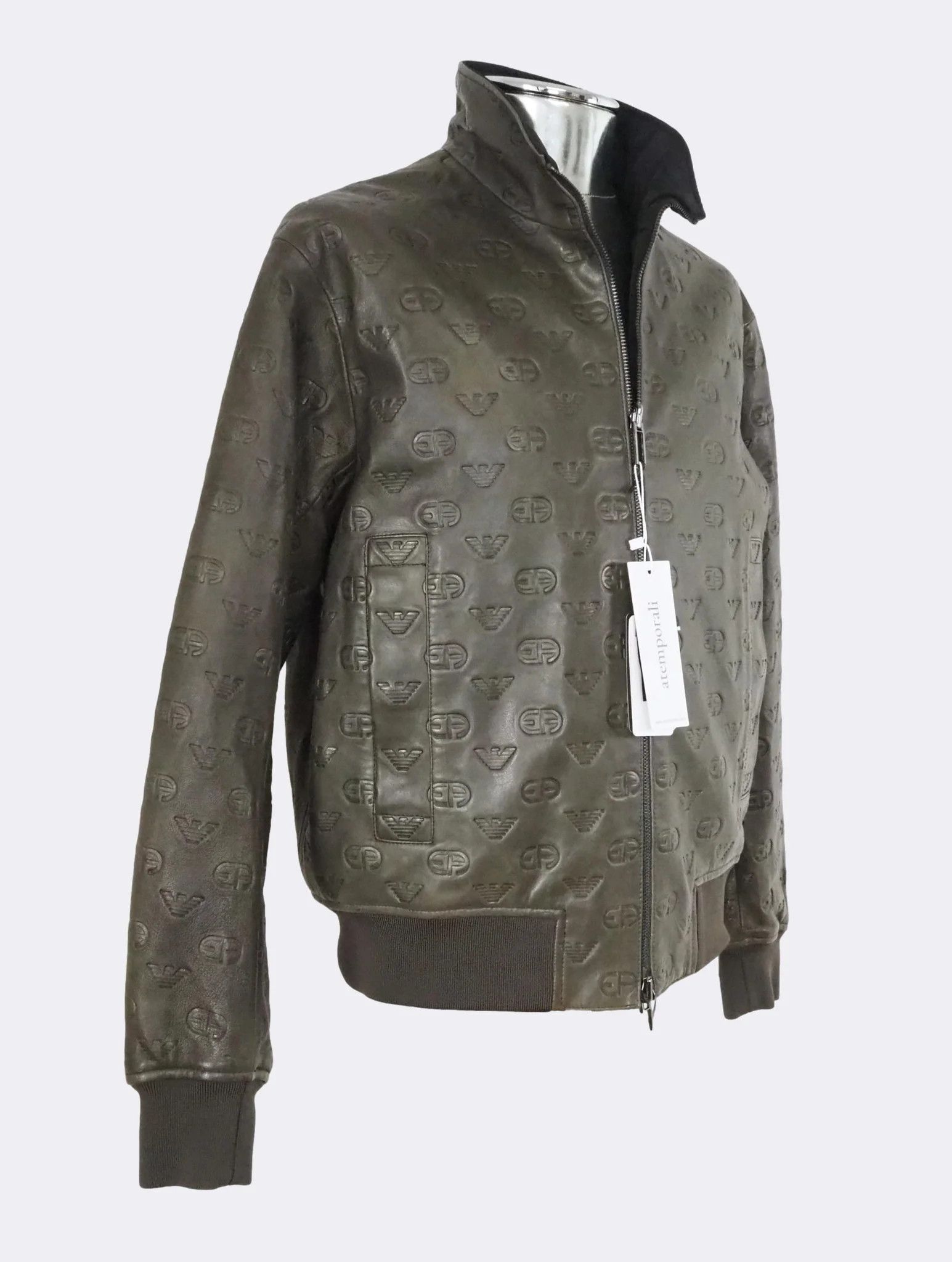 Emporio Armani Reversible Logo Embossed Lambskin Nappa Leather BomberJacket Size US M / EU 48-50 / 2 - 9 Thumbnail