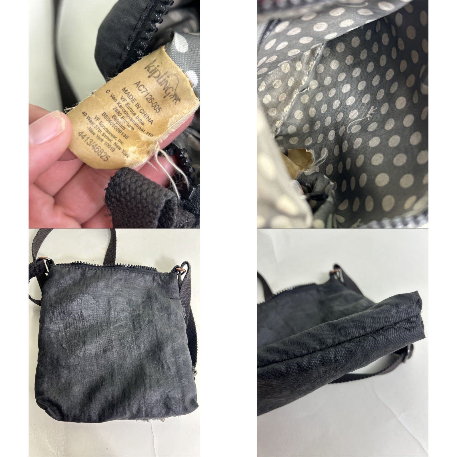 Vintage Kipling Crossbody Bag Black Small Women Zip Flaws Broken Zipper Peeling 7x6x1 Worn Size ONE SIZE - 9 Thumbnail