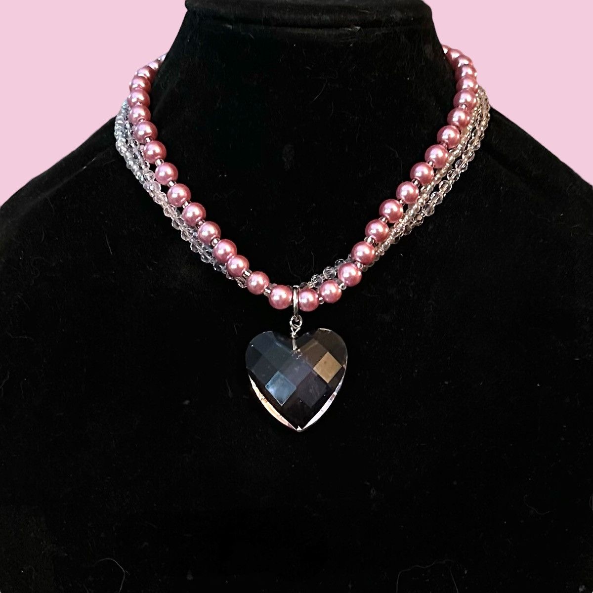 Other Pink multi strand crystal & pearl heart pendant necklace Size ONE SIZE - 1 Thumbnail