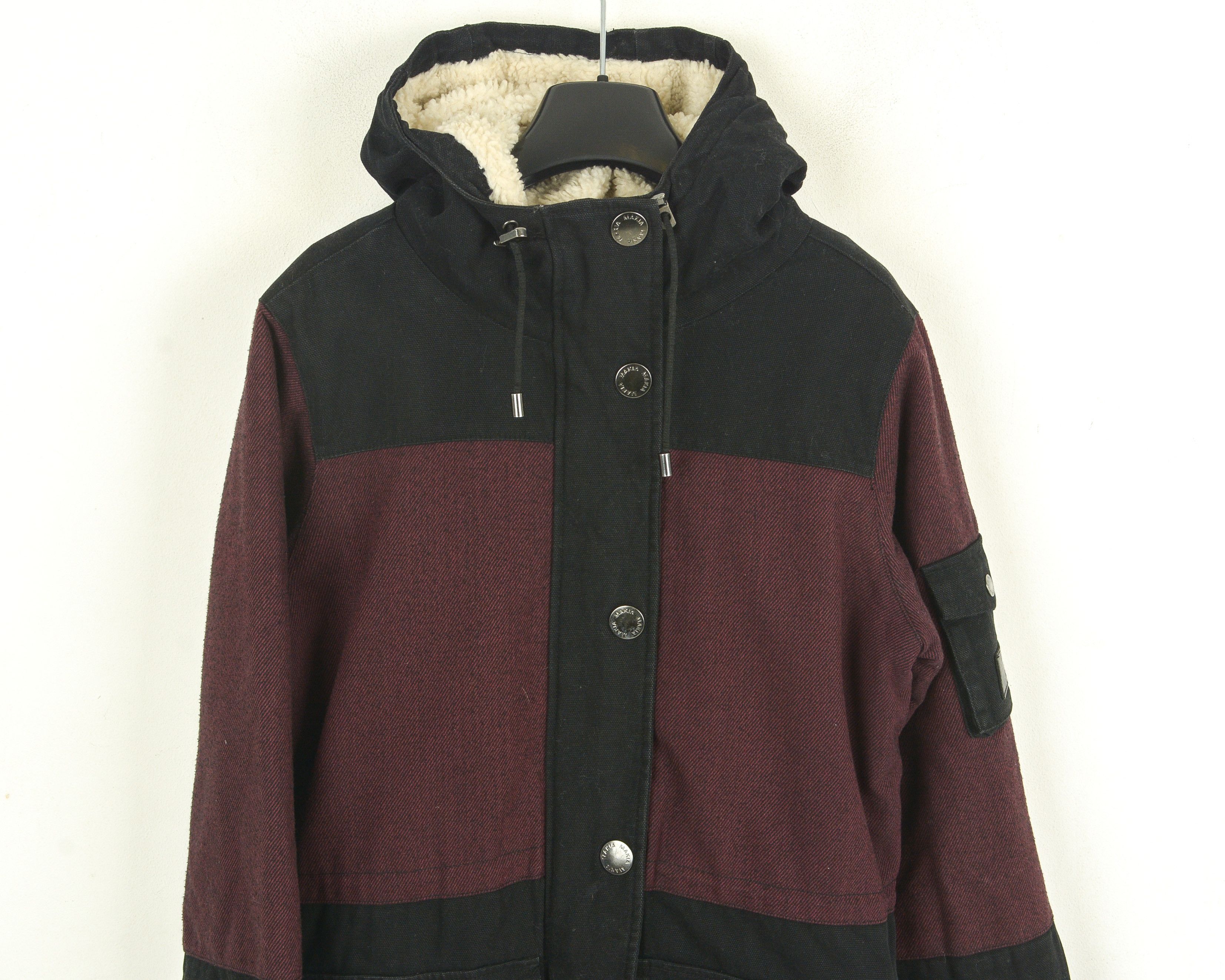 Makia Coat Parka Outerwear Jacket Women Hooded XS Black Burgundy Size XS / US 0-2 / IT 36-38 - 2 Thumbnail