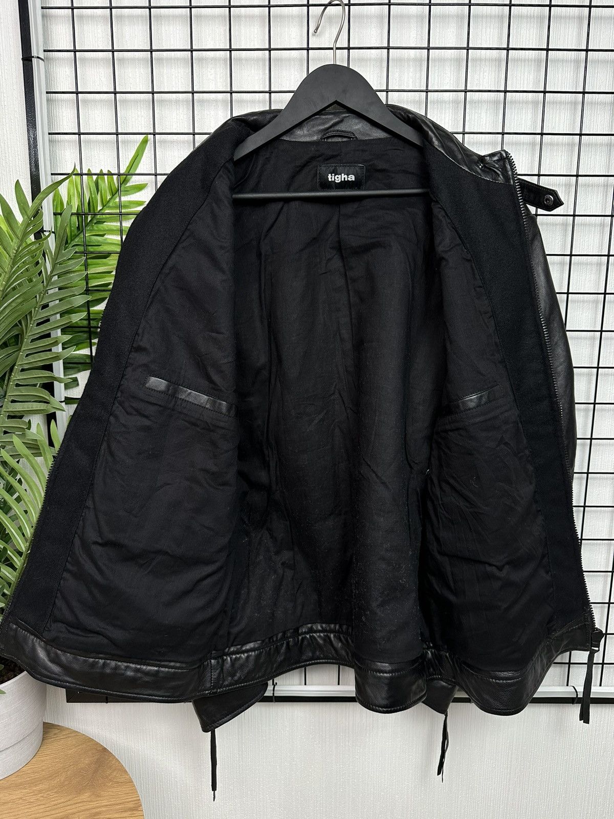 Tigha motorcycle Patchwork Leather Jacket Wool Men XXL