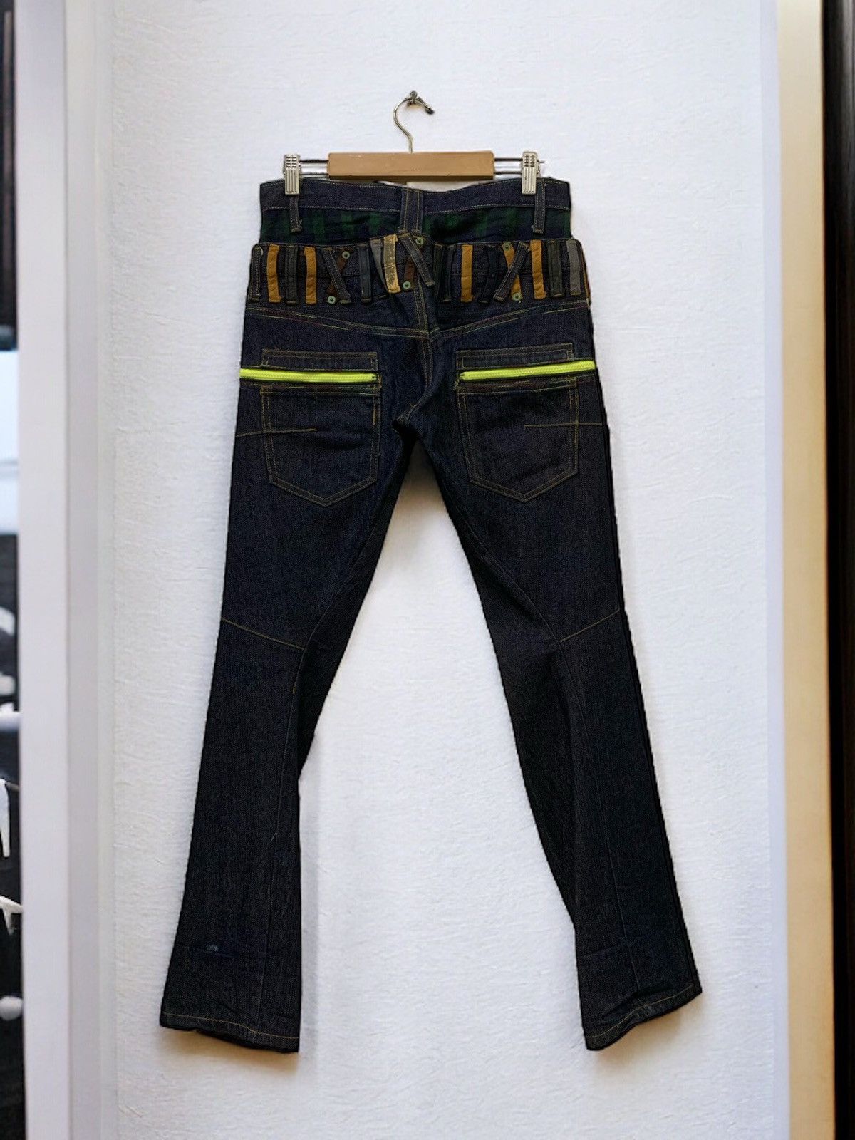 Japanese Brand Brithmint Japan Double Waist Neon Zipper Curved Leg Jeans Size US 30 / EU 46 - 2 Thumbnail