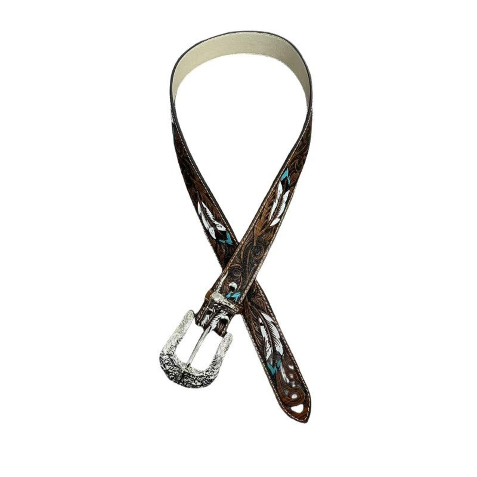Other Western Embossed Feather Belt | Vintage Brown Cowboy Street Size ONE SIZE - 5 Thumbnail