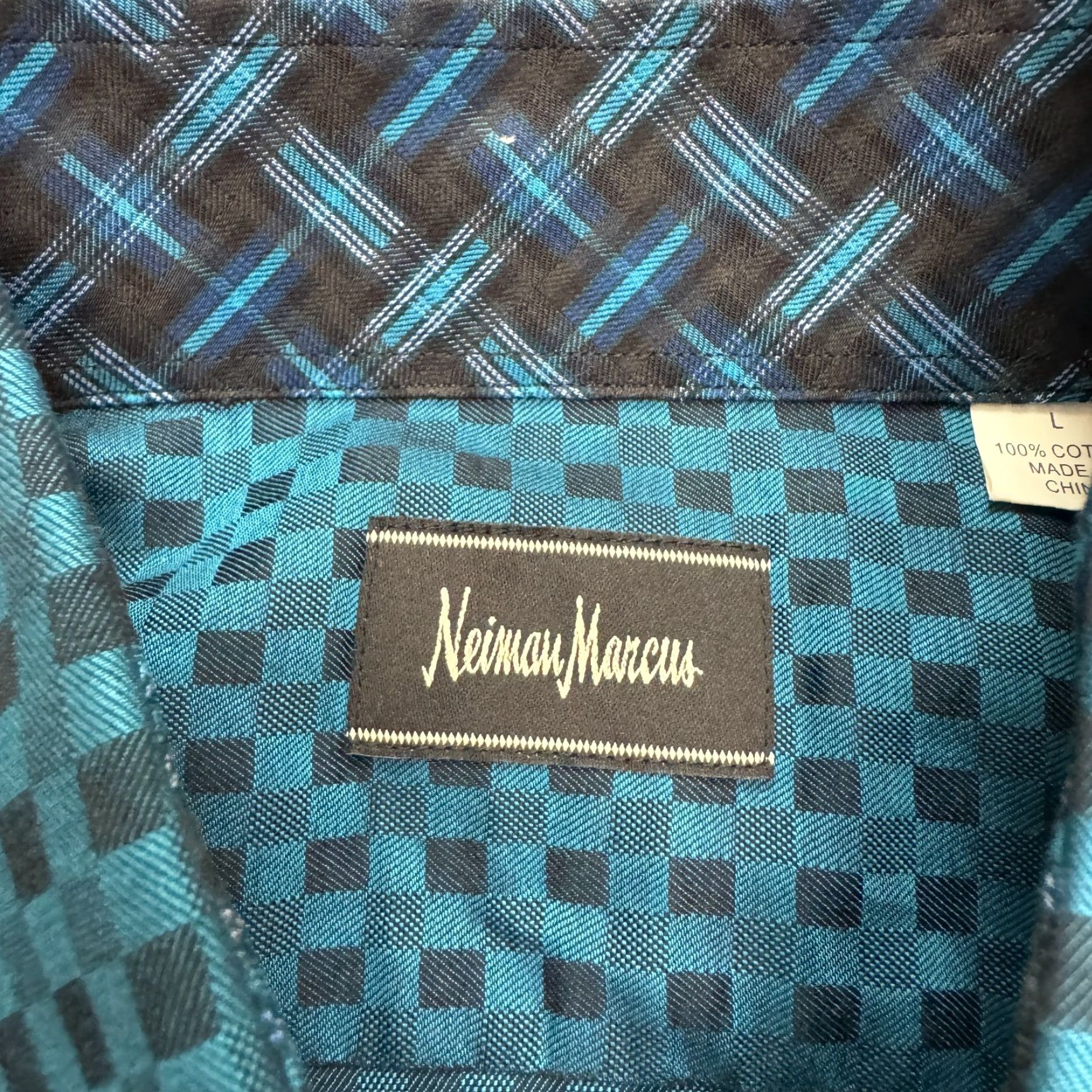 Neiman Marcus Neiman Marcus Shirt Adult Large Blue Check Cotton Button-Down Flip Cuff Regular Fit Preppy Classic Mens Size US L / EU 52-54 / 3 - 7 Thumbnail
