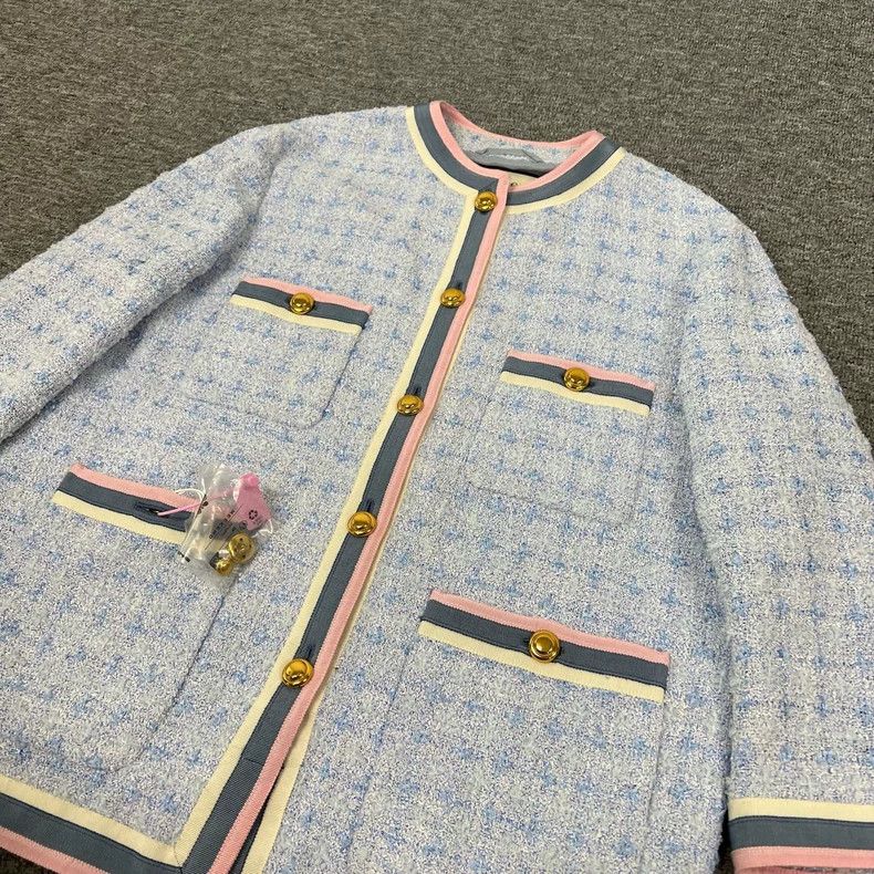 Gucci Gucci Blue and pink tweed gold buckle small fragrance jacke Size US XS / EU 42 / 0 - 4 Thumbnail