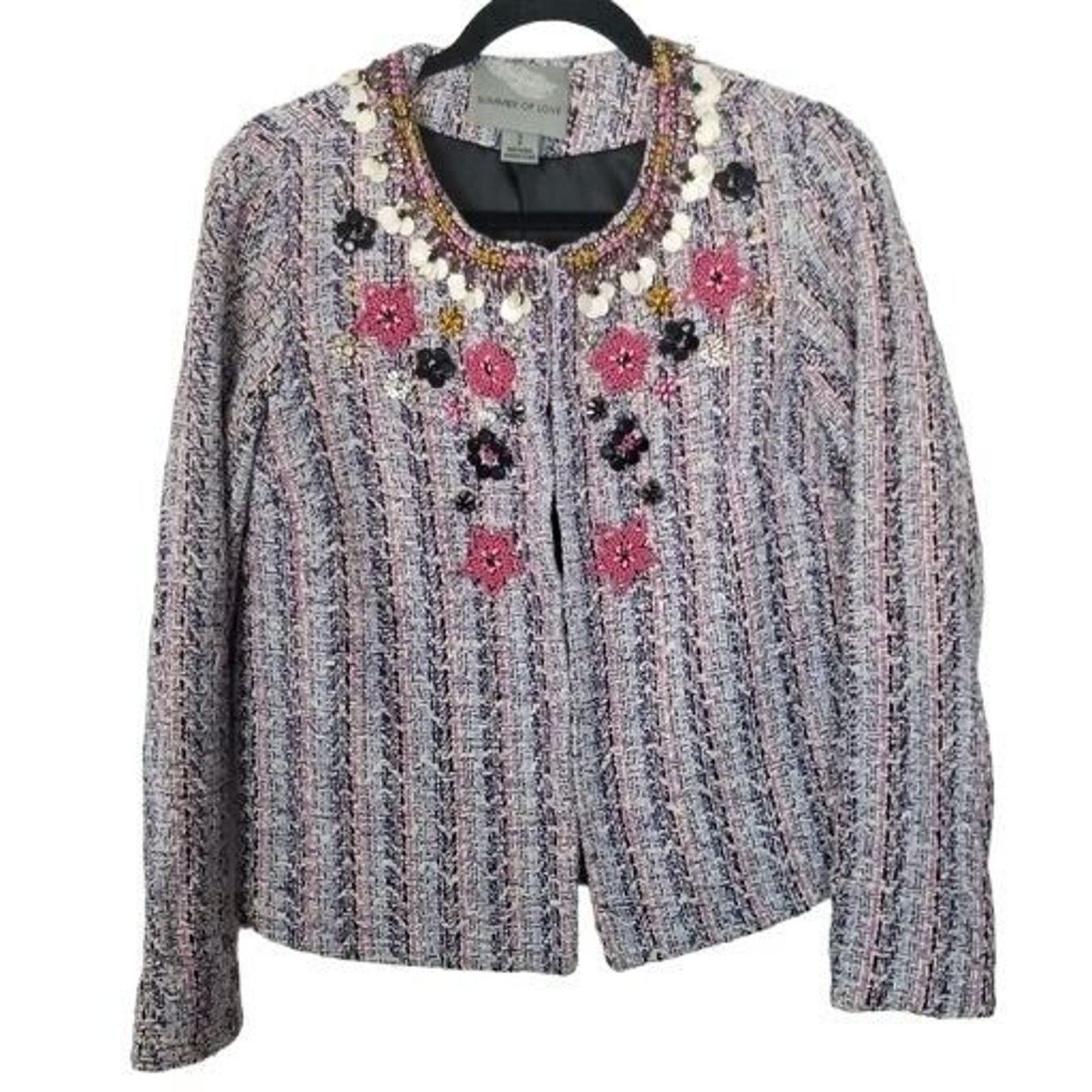 Anthropologie Anthropologie Summer Of Love Suzy Tweed Embellished Blazer Size S / US 4 / IT 40 - 2 Thumbnail