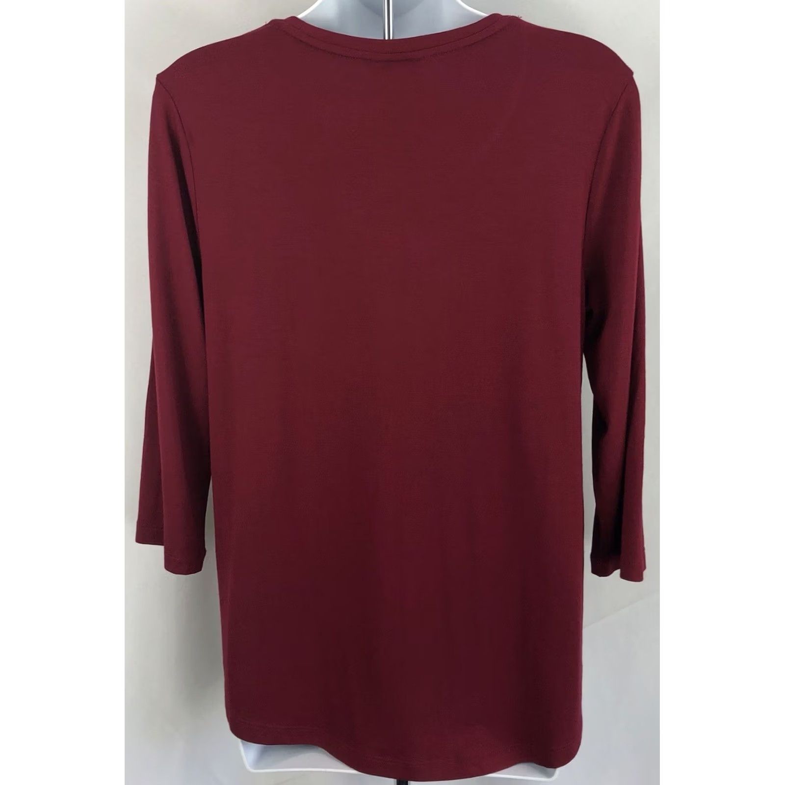 JM Collection JM Collection Jersey Top Burgundy 3/4 Sleeve Scoop Neck Rayon Tee Shirt Womens PM Regular Casual Shirt Size M / US 6-8 / IT 42-44 - 3 Thumbnail