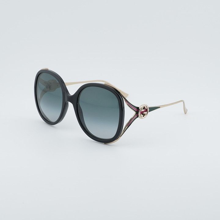 Gucci Gucci GG0226S 007 Sunglasses Shiny Black Round Frame, Grey Size ONE SIZE - 2 Thumbnail